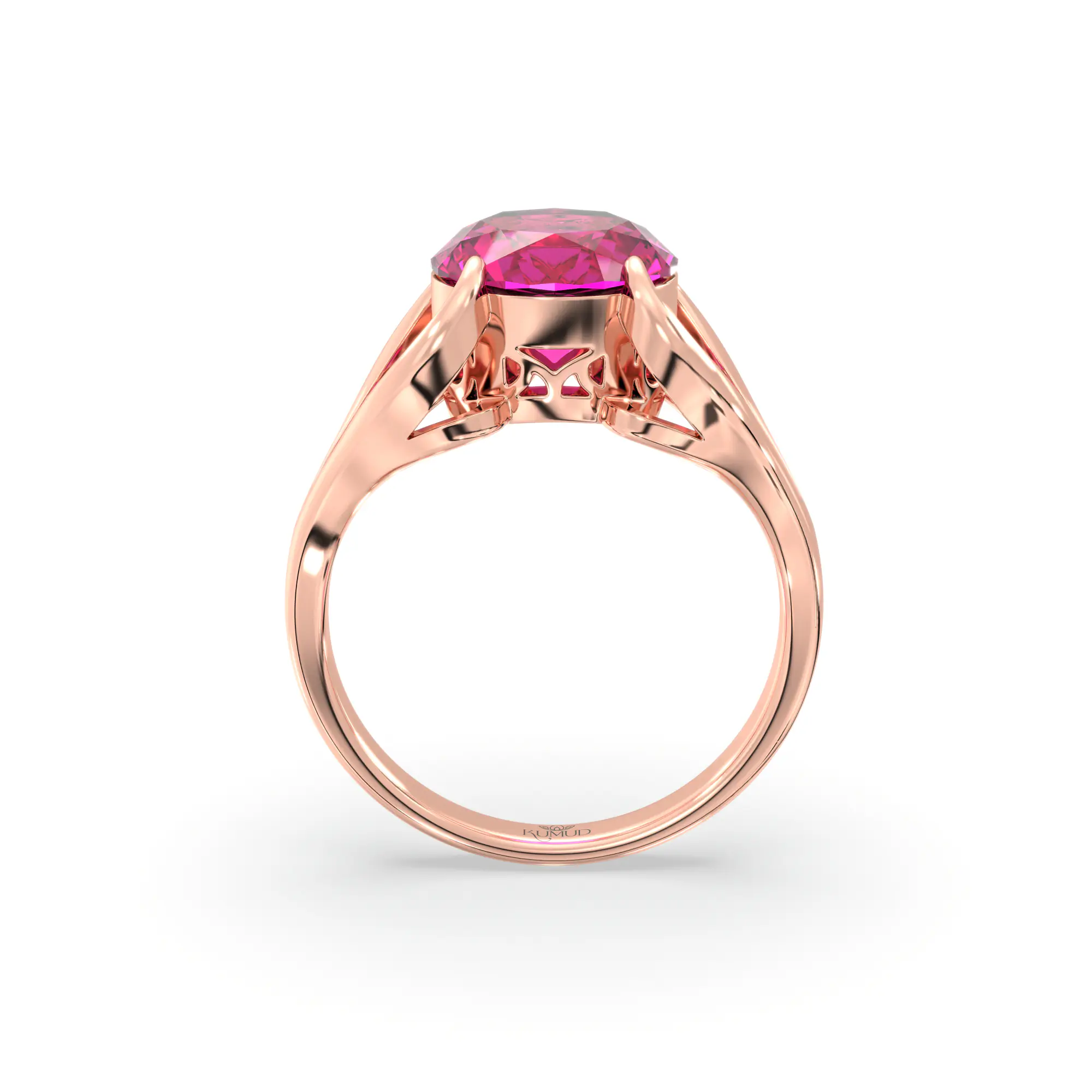 Ruby (Manik) Ring for Women in 18K Rose Gold – Oval 9x8 mm, Prong Setting, 6 g (Design K16B-7) thumbnail