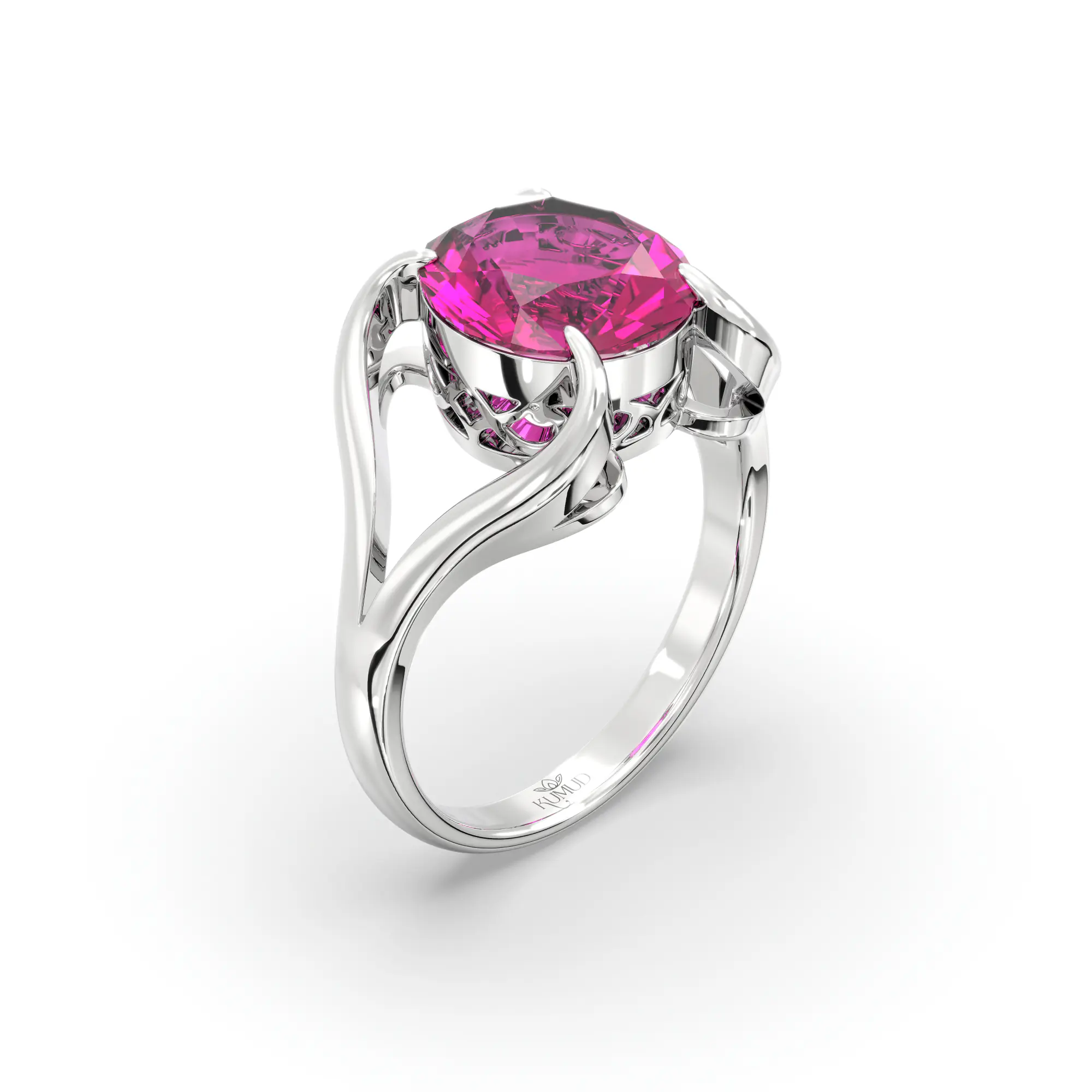 Ruby (Manik) Ring for Women in 18K White Gold – Oval 9x8 mm, Prong Setting, 6 g (Design K16B-7) thumbnail