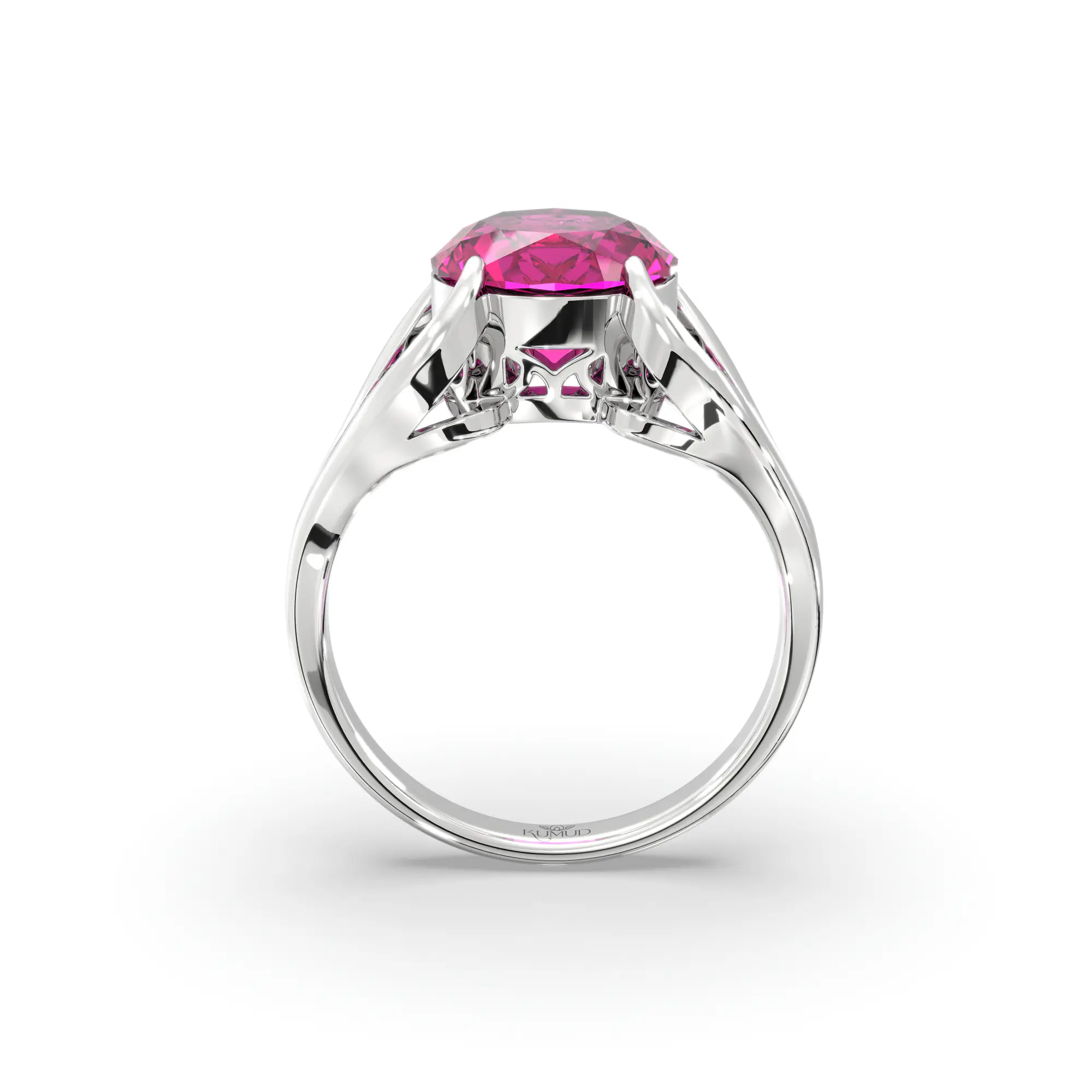 Ruby (Manik) Ring for Women in 18K White Gold – Oval 9x8 mm, Prong Setting, 6 g (Design K16B-7) thumbnail