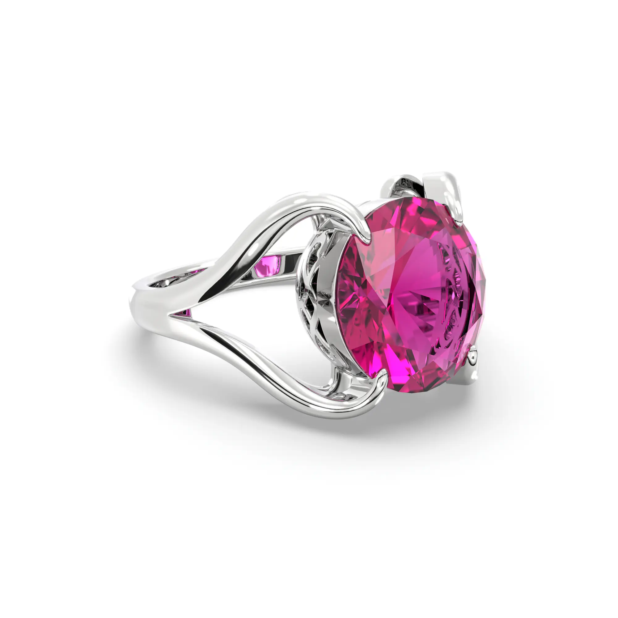 Ruby (Manik) Ring for Women in 18K White Gold – Oval 9x8 mm, Prong Setting, 6 g (Design K16B-7) thumbnail