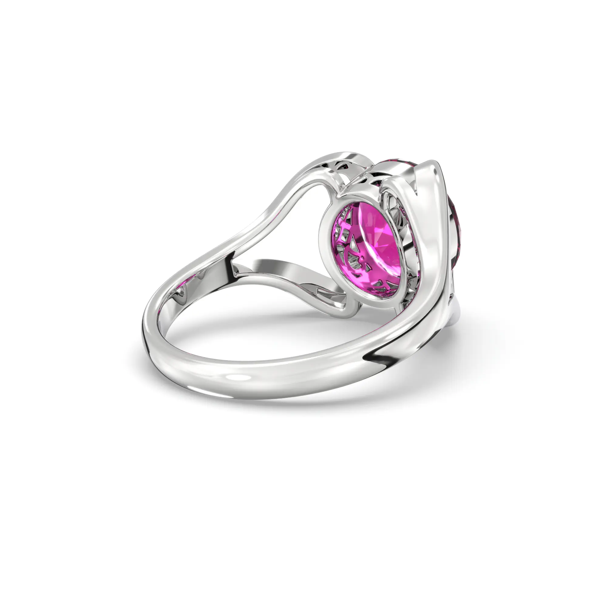 Ruby (Manik) Ring for Women in 18K White Gold – Oval 9x8 mm, Prong Setting, 6 g (Design K16B-7) thumbnail