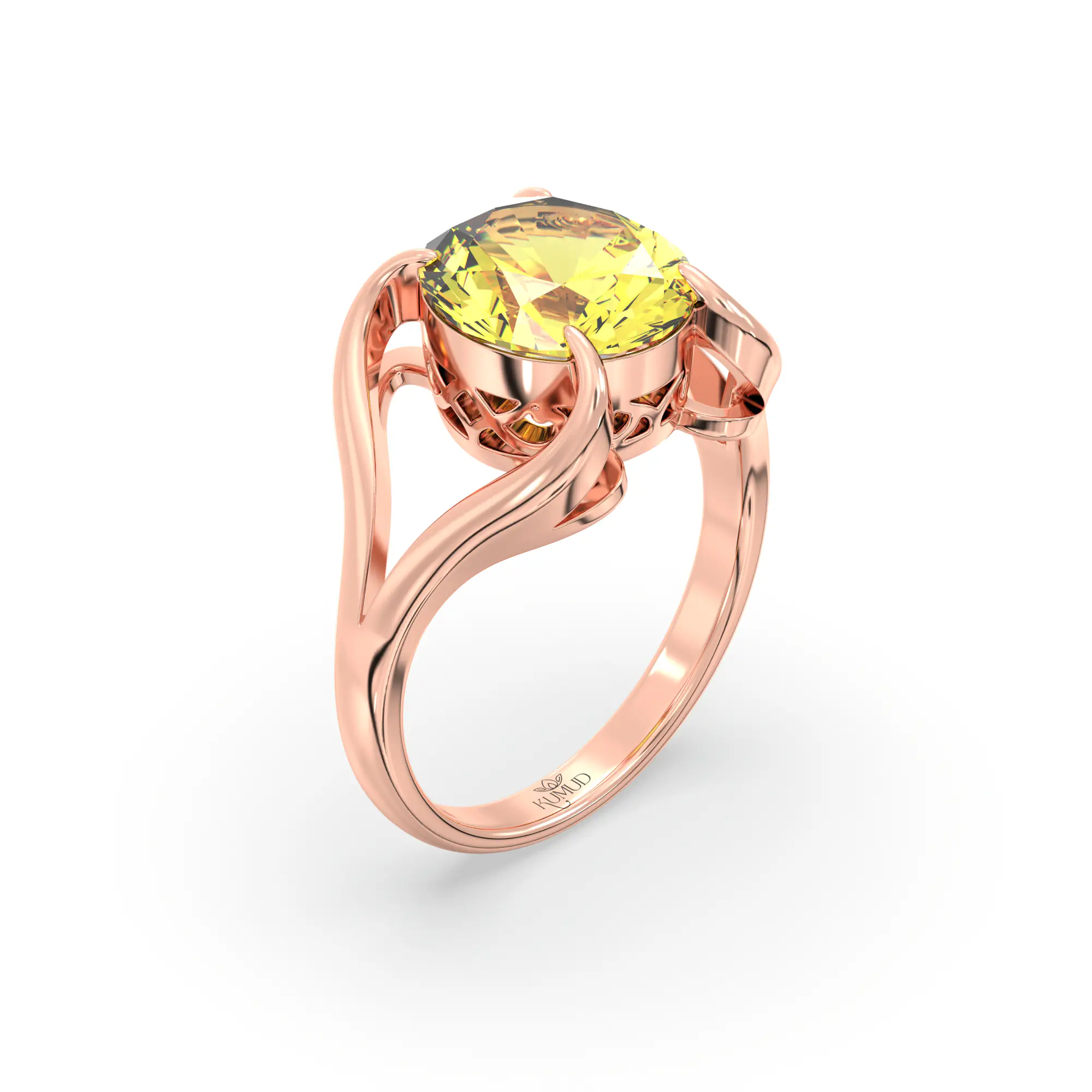 Yellow Sapphire (Pukhraj) Ring for Women in 18K Rose Gold – Oval 9x8 mm, Prong Setting, 6 g (Design K16B-7) thumbnail