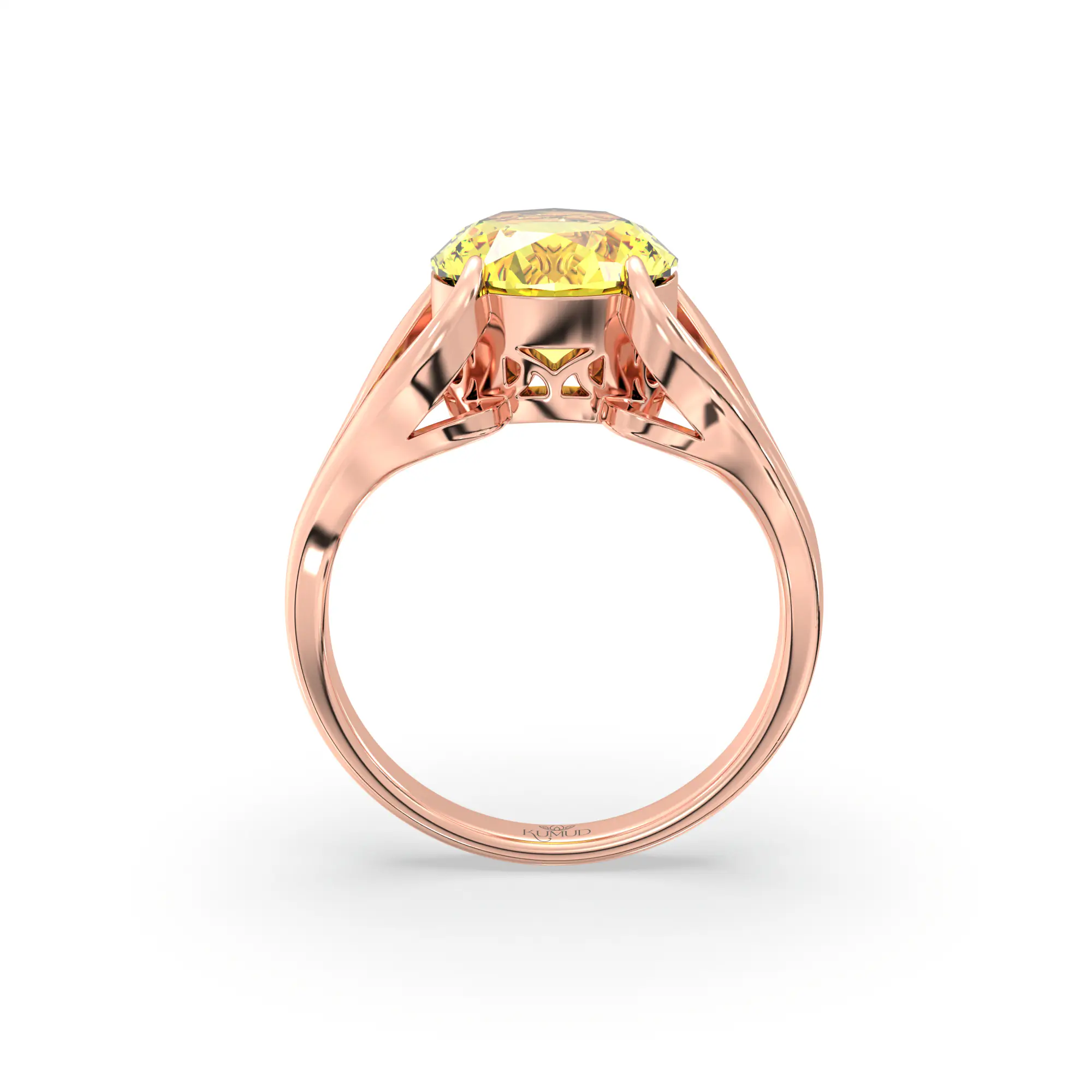 Yellow Sapphire (Pukhraj) Ring for Women in 18K Rose Gold – Oval 9x8 mm, Prong Setting, 6 g (Design K16B-7) thumbnail