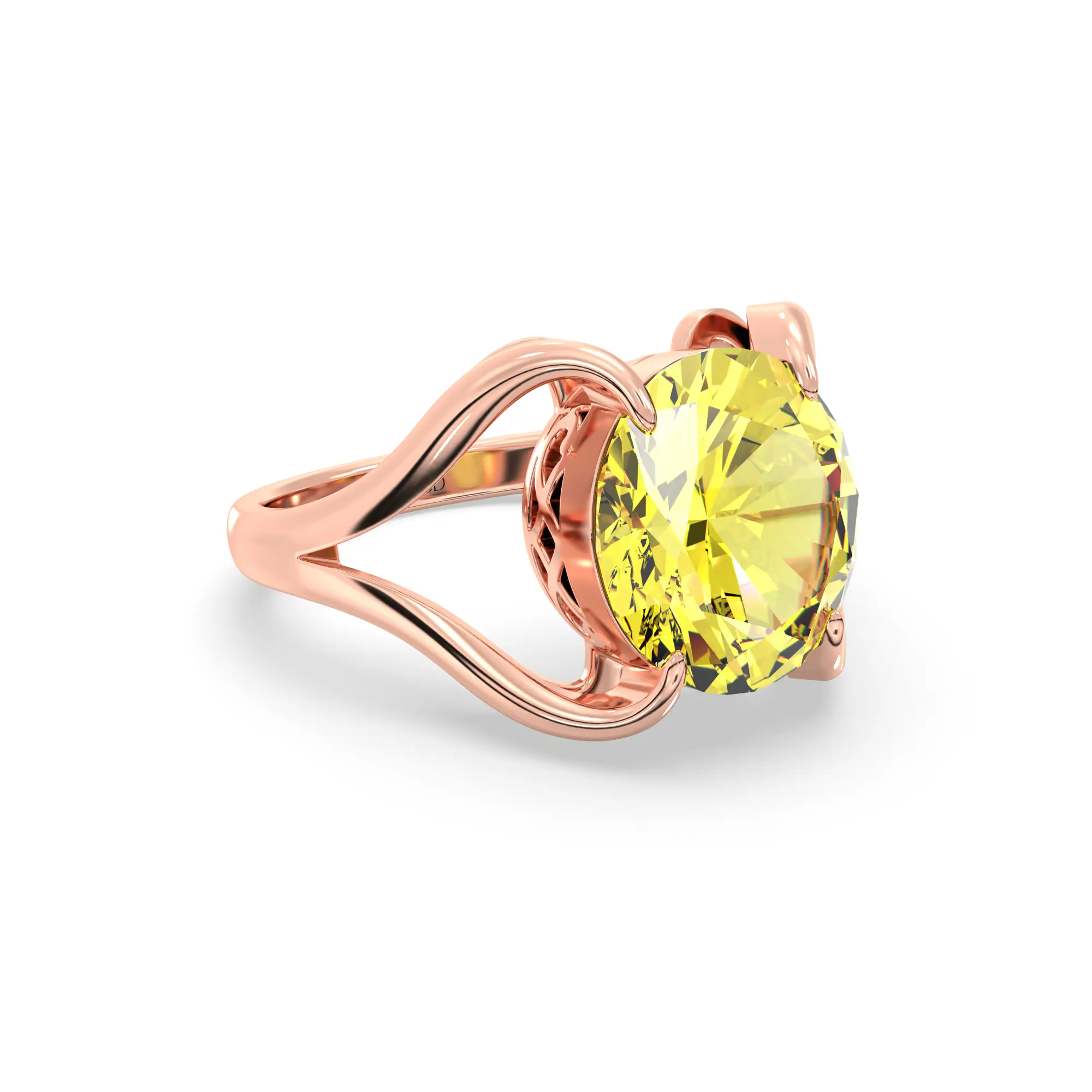 Yellow Sapphire (Pukhraj) Ring for Women in 18K Rose Gold – Oval 9x8 mm, Prong Setting, 6 g (Design K16B-7) thumbnail