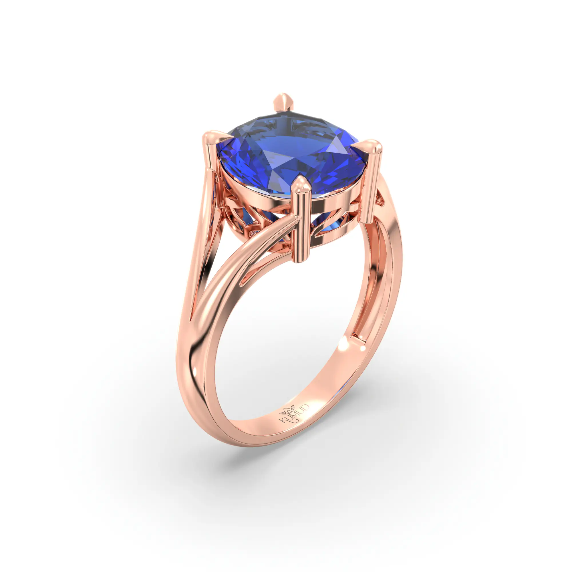 Blue Sapphire (Neelam) Ring for Women in 18K Rose Gold – Oval 9x8 mm, Prong Setting, 4 g (Design K16B-8) thumbnail