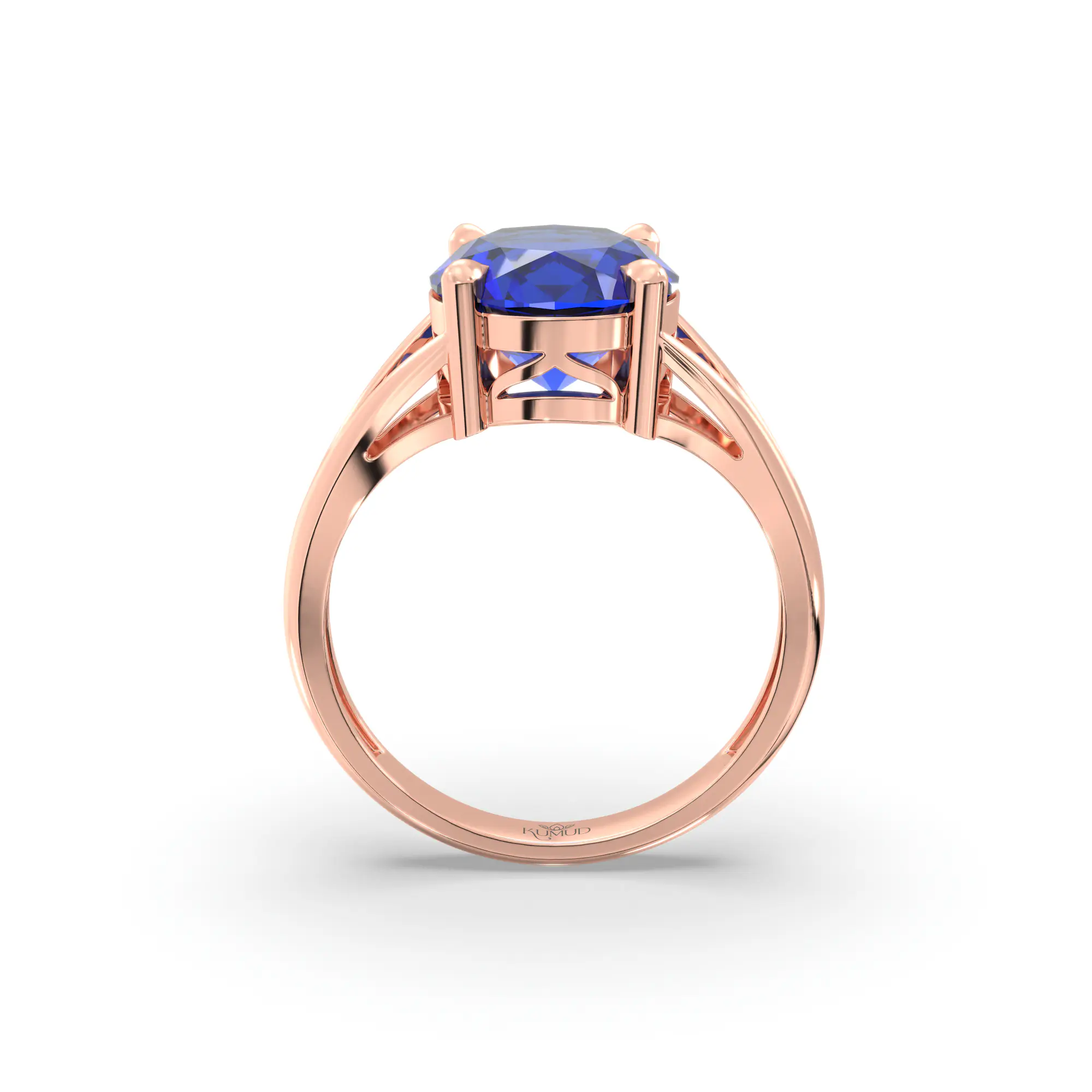Blue Sapphire (Neelam) Ring for Women in 18K Rose Gold – Oval 9x8 mm, Prong Setting, 4 g (Design K16B-8) thumbnail
