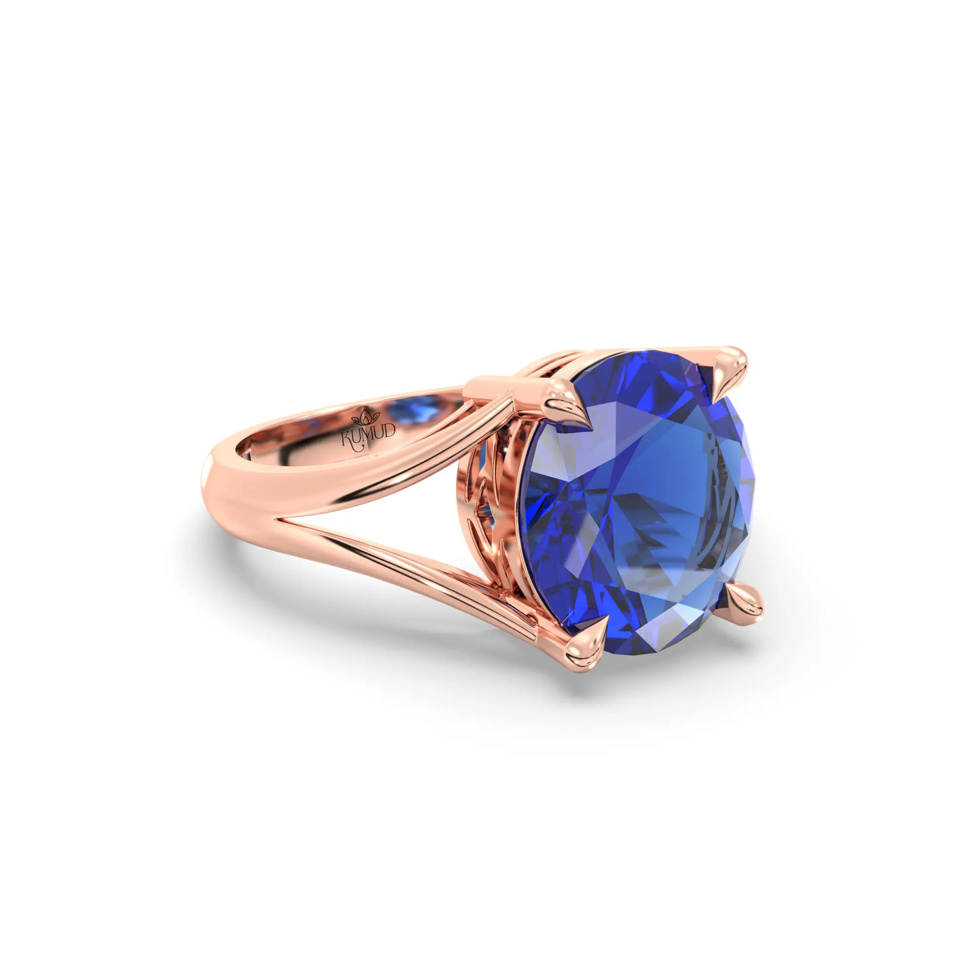 Blue Sapphire (Neelam) Ring for Women in 18K Rose Gold – Oval 9x8 mm, Prong Setting, 4 g (Design K16B-8) thumbnail