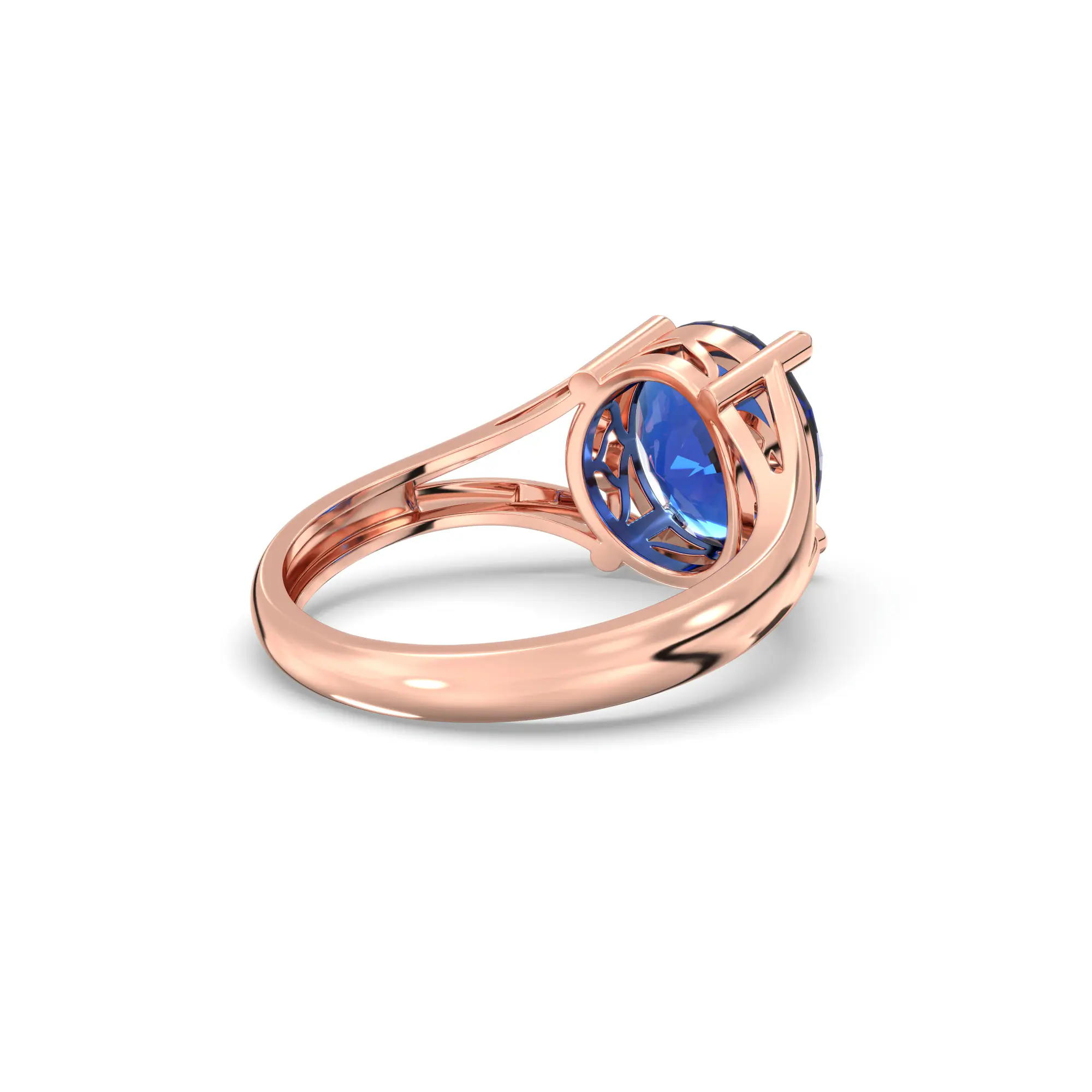 Blue Sapphire (Neelam) Ring for Women in 18K Rose Gold – Oval 9x8 mm, Prong Setting, 4 g (Design K16B-8) thumbnail