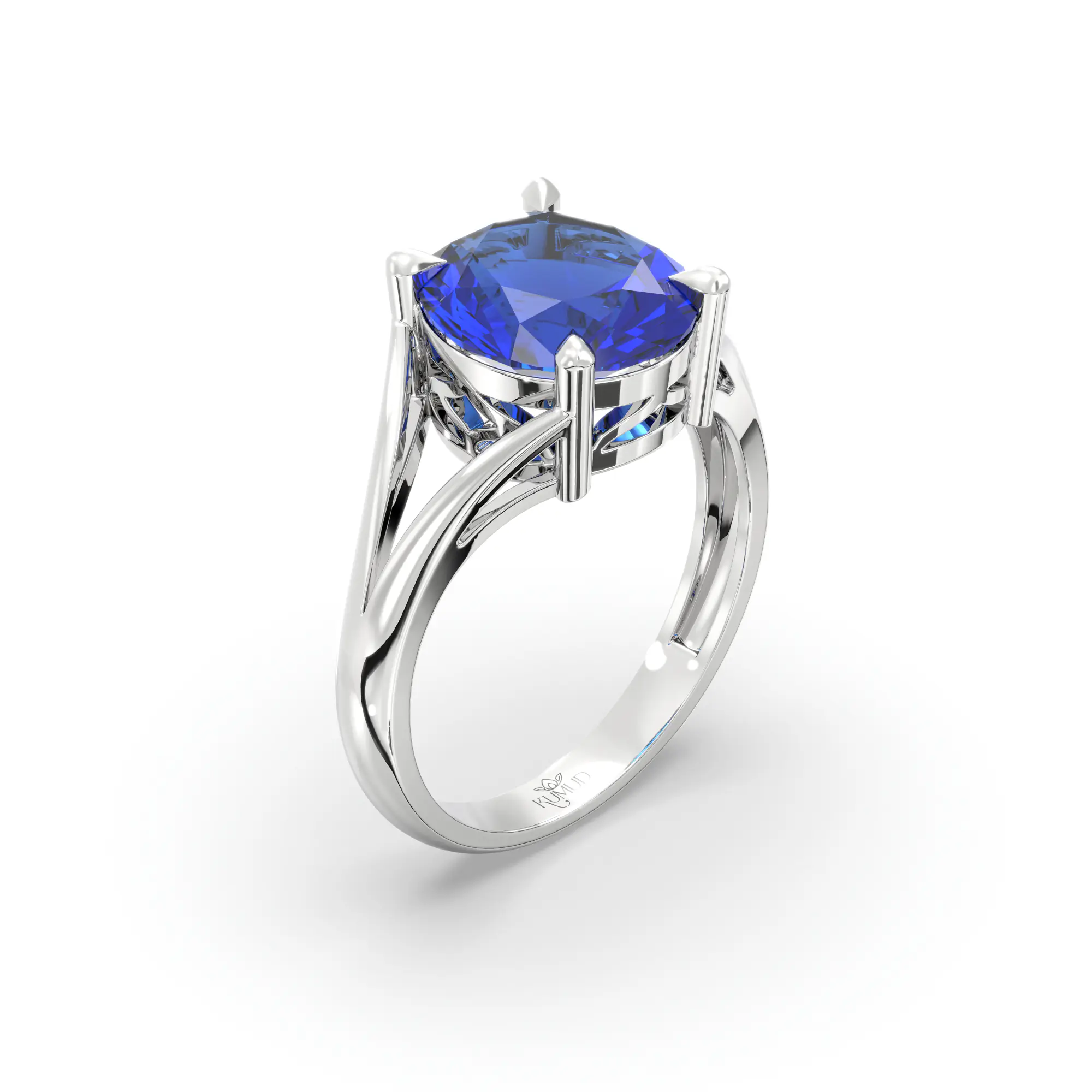 Blue Sapphire (Neelam) Ring for Women in 18K White Gold – Oval 9x8 mm, Prong Setting, 4 g (Design K16B-8) thumbnail