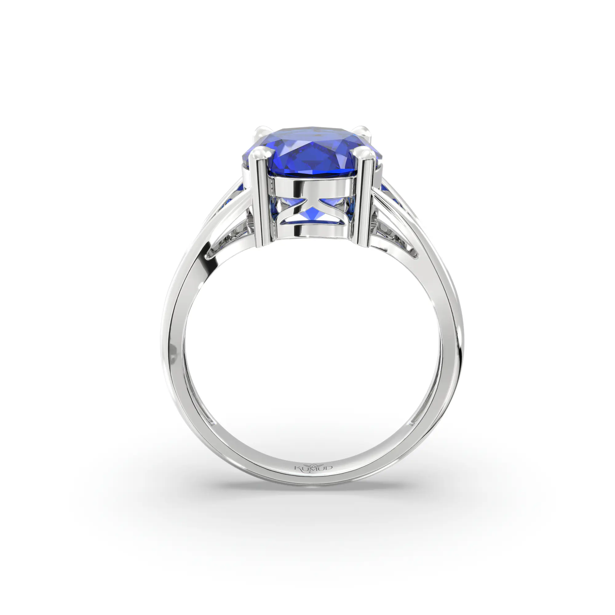 Blue Sapphire (Neelam) Ring for Women in 18K White Gold – Oval 9x8 mm, Prong Setting, 4 g (Design K16B-8) thumbnail