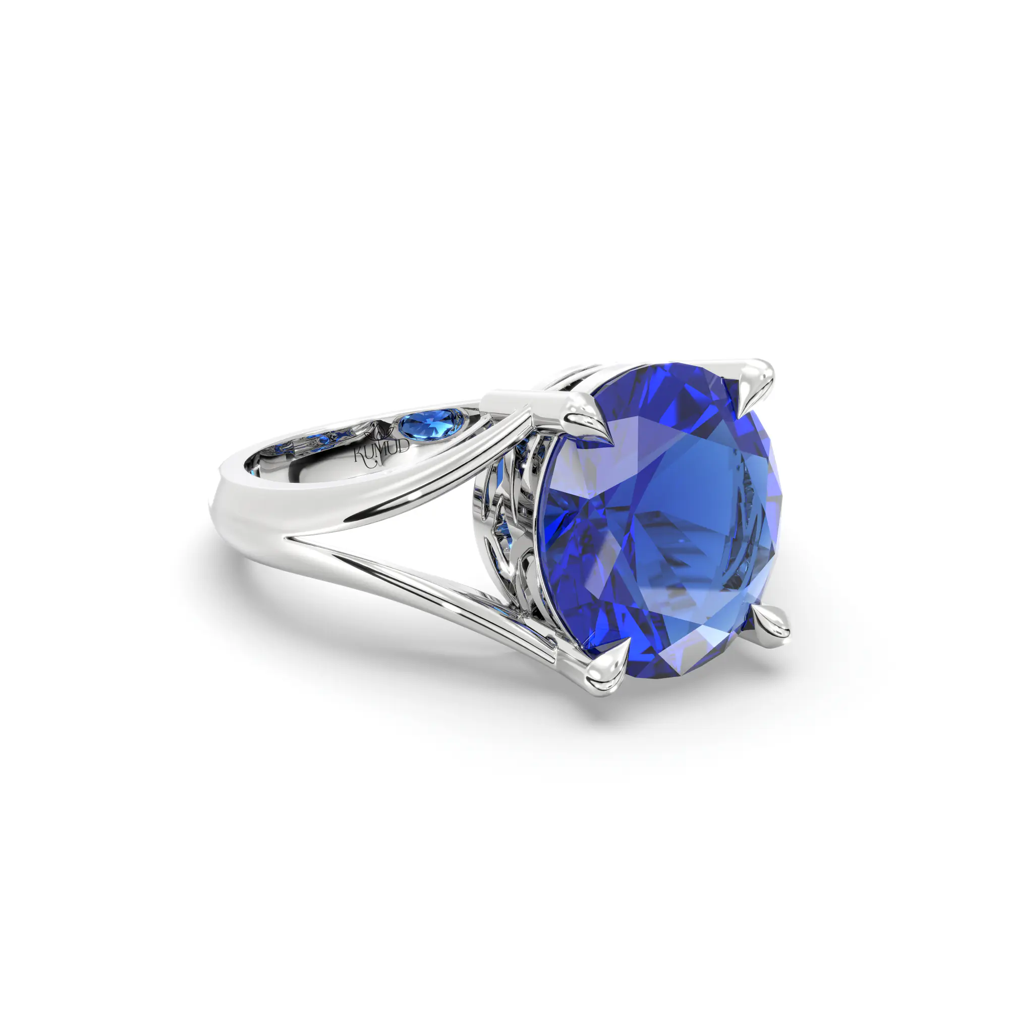 Blue Sapphire (Neelam) Ring for Women in 18K White Gold – Oval 9x8 mm, Prong Setting, 4 g (Design K16B-8) thumbnail