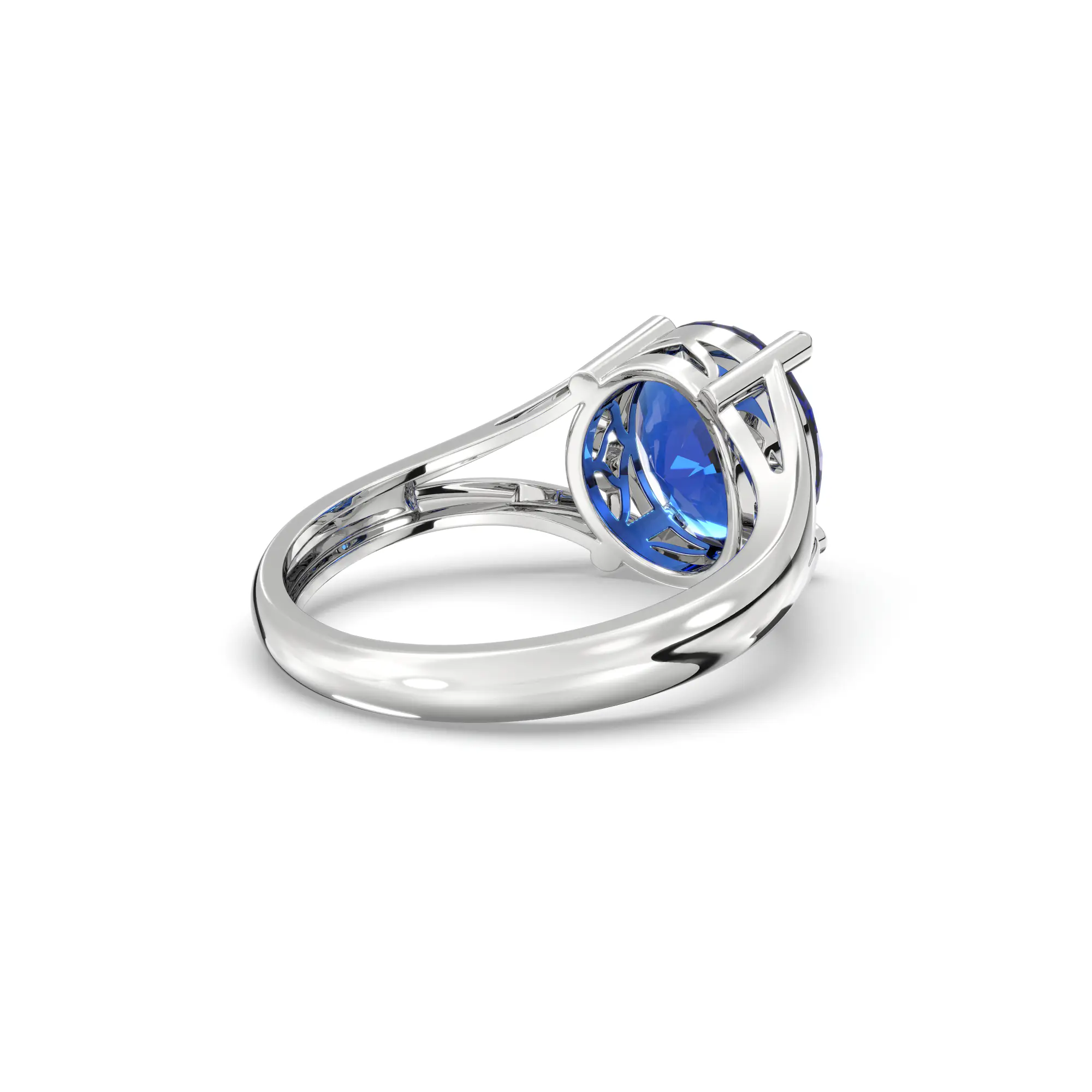 Blue Sapphire (Neelam) Ring for Women in 18K White Gold – Oval 9x8 mm, Prong Setting, 4 g (Design K16B-8) thumbnail