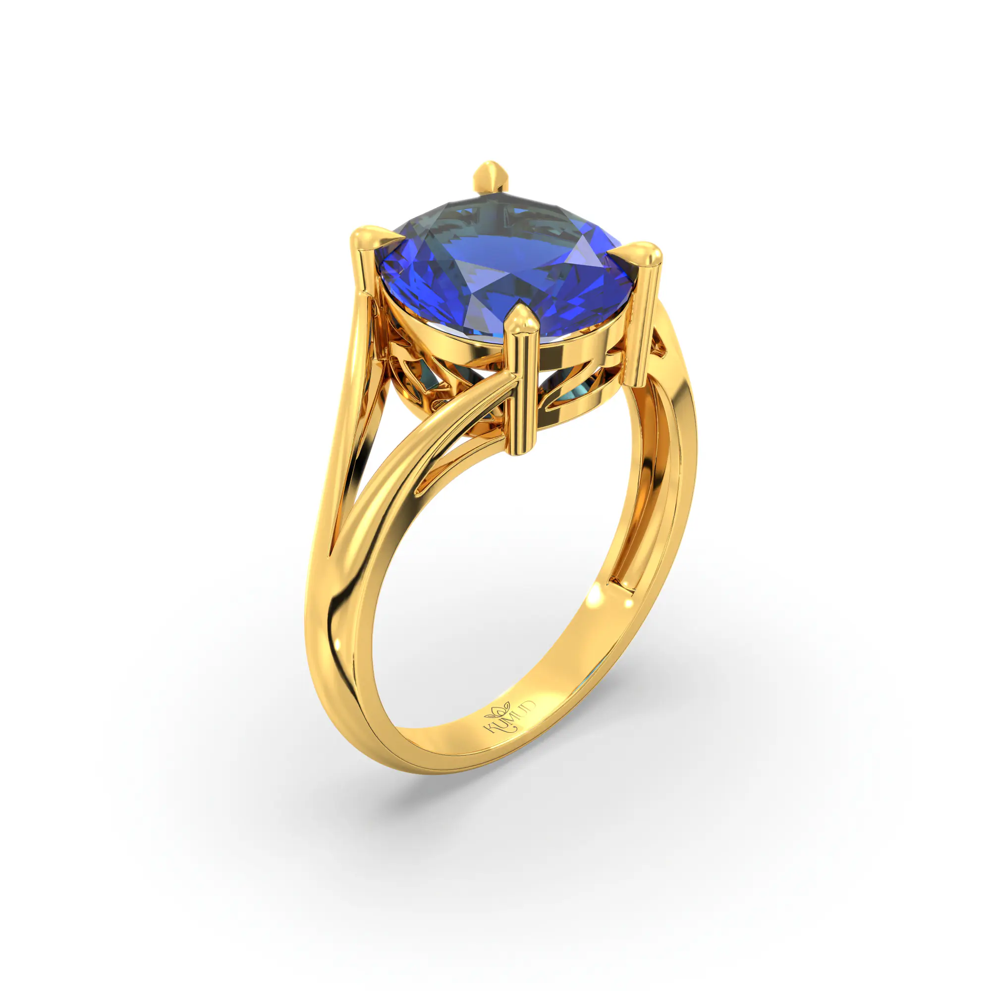 Blue Sapphire (Neelam) Ring for Women in 22K Yellow Gold – Oval 9x8 mm, Prong Setting, 4 g (Design K16B-8) thumbnail