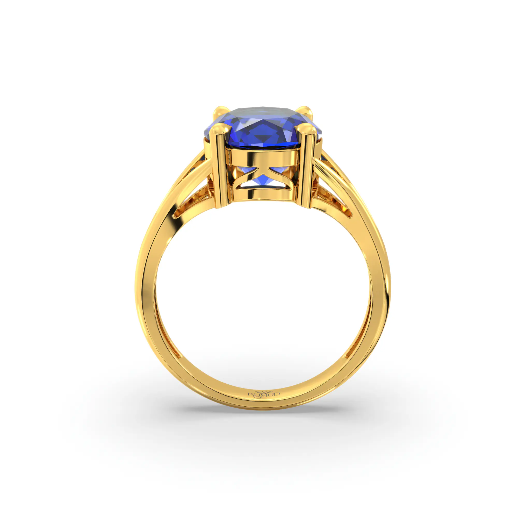 Blue Sapphire (Neelam) Ring for Women in 22K Yellow Gold – Oval 9x8 mm, Prong Setting, 4 g (Design K16B-8) thumbnail