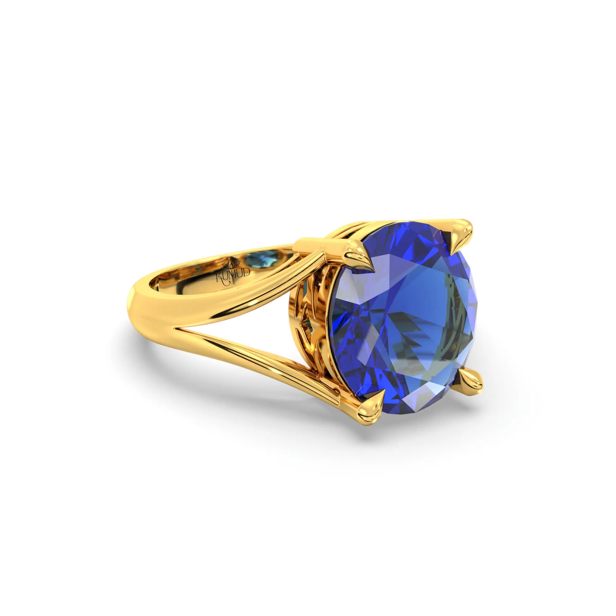 Blue Sapphire (Neelam) Ring for Women in 22K Yellow Gold – Oval 9x8 mm, Prong Setting, 4 g (Design K16B-8) thumbnail