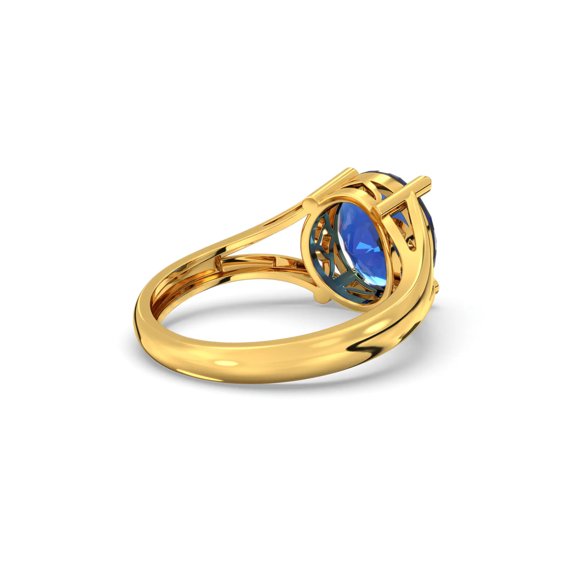 Blue Sapphire (Neelam) Ring for Women in 22K Yellow Gold – Oval 9x8 mm, Prong Setting, 4 g (Design K16B-8) thumbnail