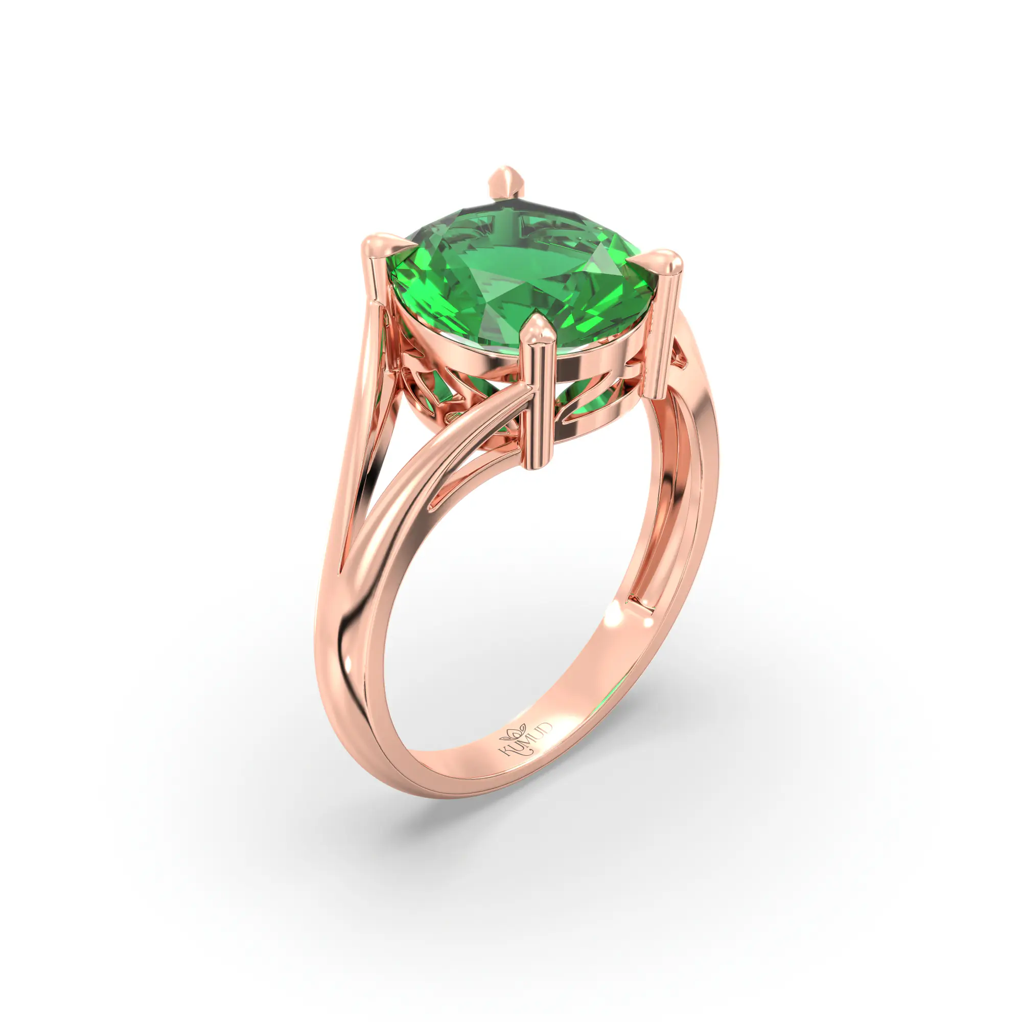 Emerald (Panna) Ring for Women in 18K Rose Gold – Oval 9x8 mm, Prong Setting, 4 g (Design K16B-8) thumbnail