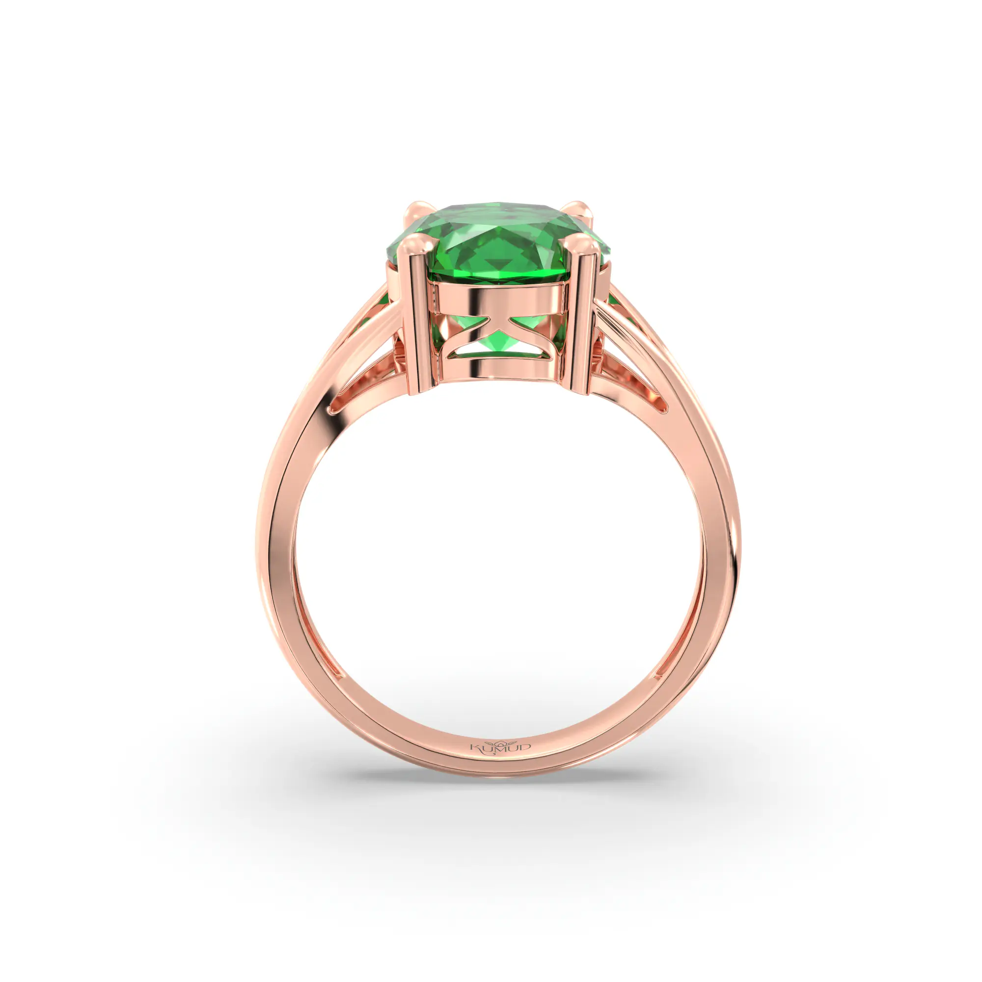 Emerald (Panna) Ring for Women in 18K Rose Gold – Oval 9x8 mm, Prong Setting, 4 g (Design K16B-8) thumbnail