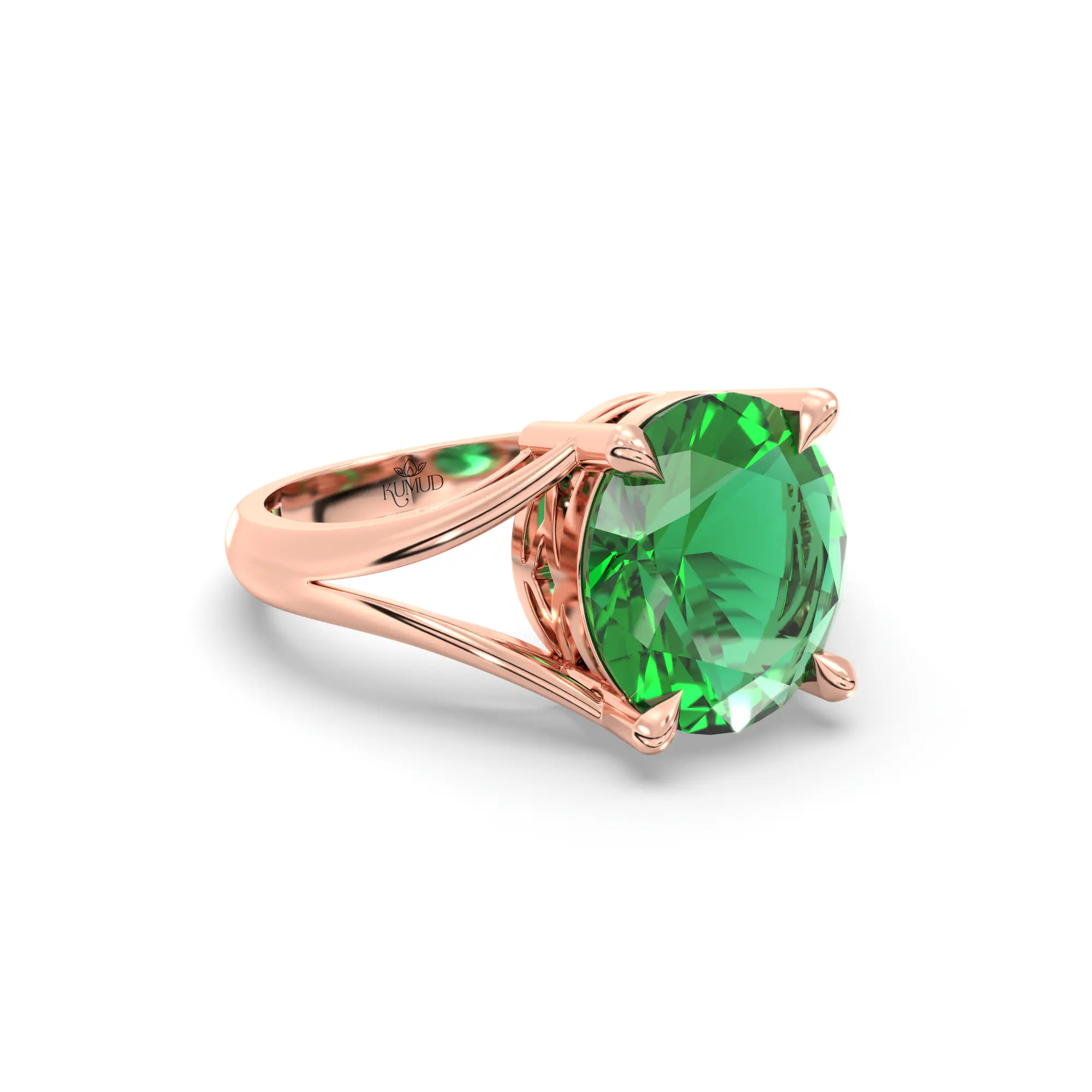 Emerald (Panna) Ring for Women in 18K Rose Gold – Oval 9x8 mm, Prong Setting, 4 g (Design K16B-8) thumbnail