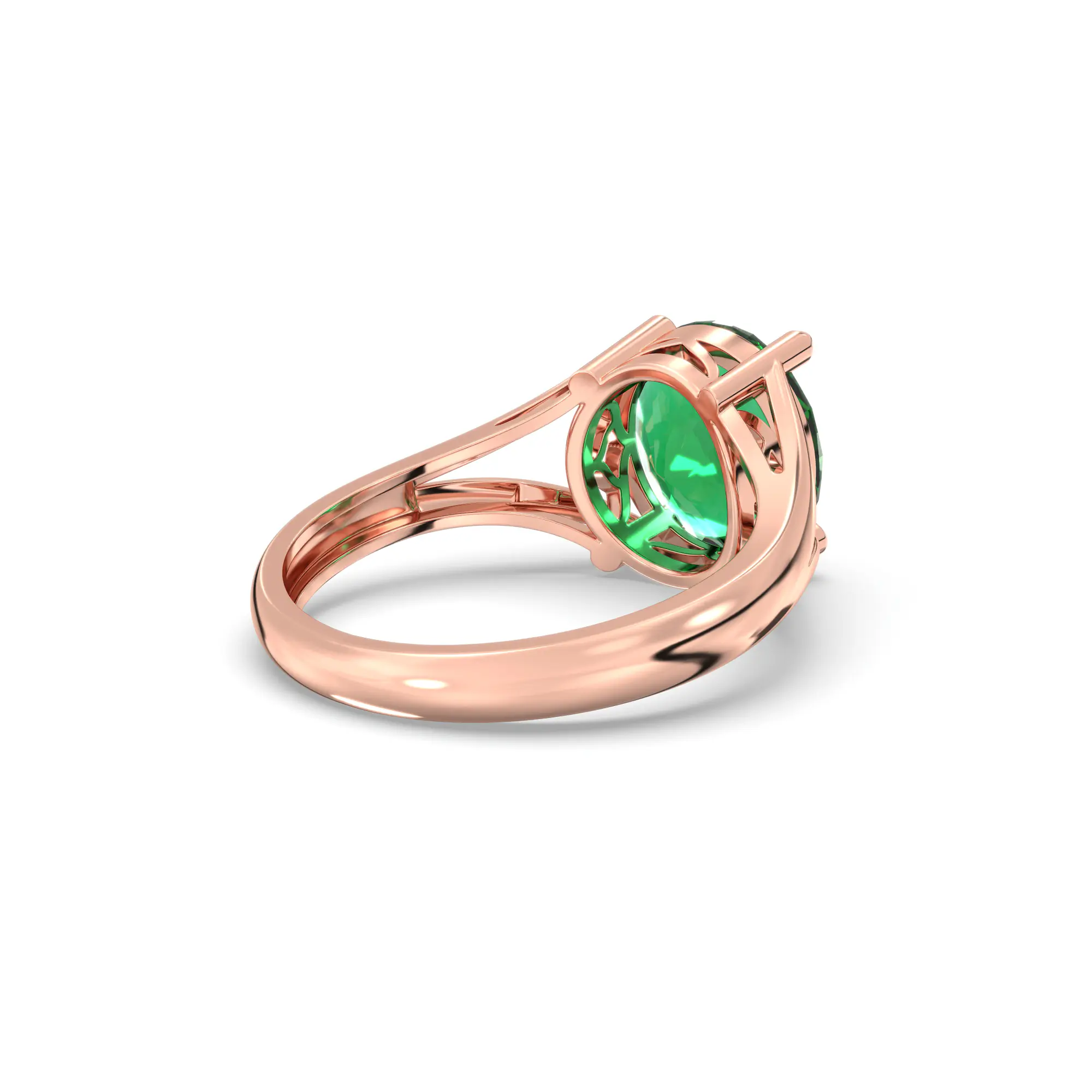 Emerald (Panna) Ring for Women in 18K Rose Gold – Oval 9x8 mm, Prong Setting, 4 g (Design K16B-8) thumbnail