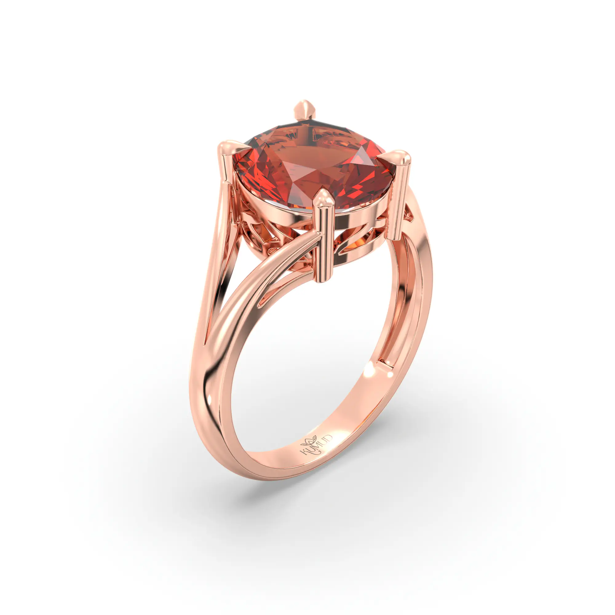 Hessonite (Gomed) Ring for Women in 18K Rose Gold – Oval 9x8 mm, Prong Setting, 4 g (Design K16B-8) thumbnail
