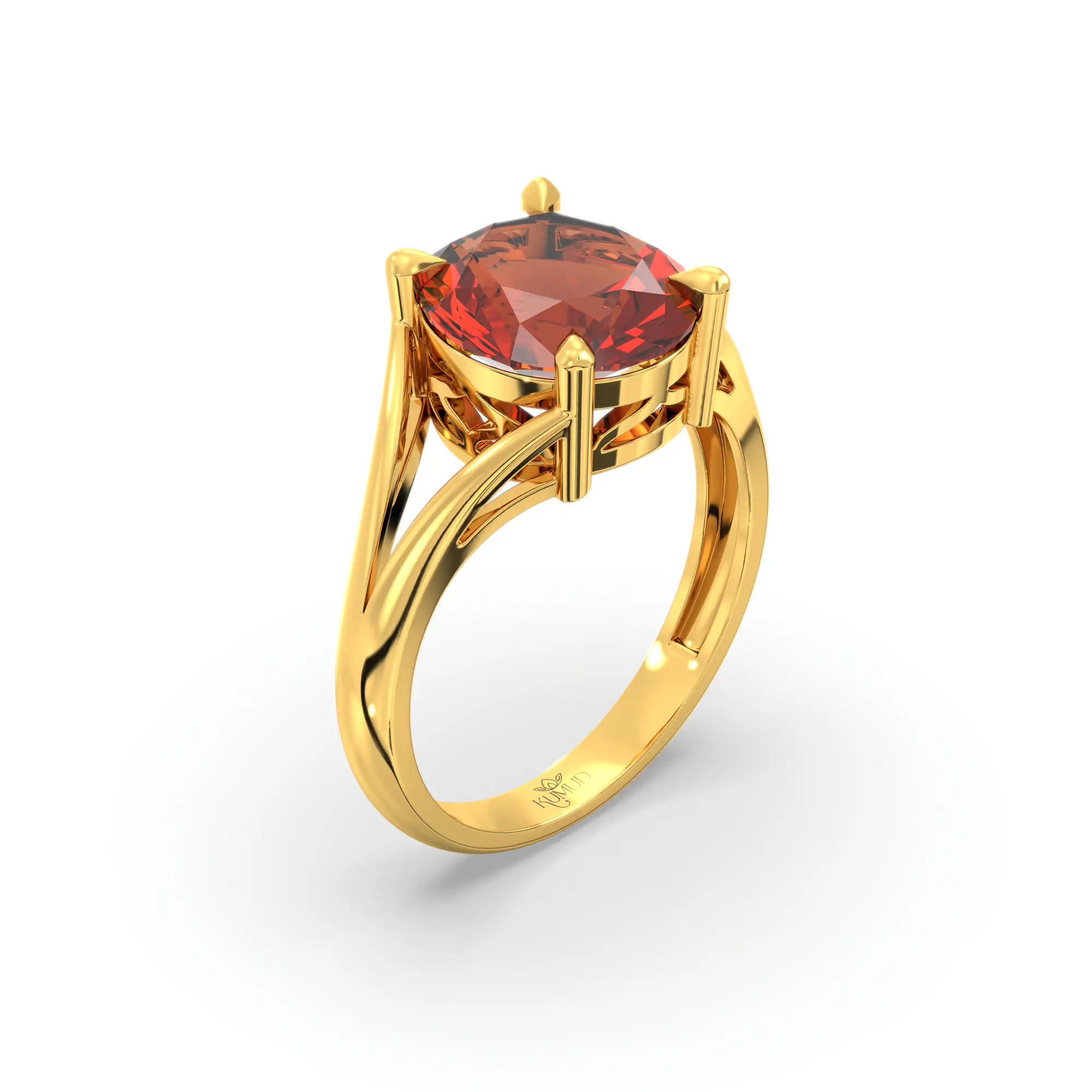 Hessonite (Gomed) Ring for Women in 22K Yellow Gold – Oval 9x8 mm, Prong Setting, 4 g (Design K16B-8) thumbnail