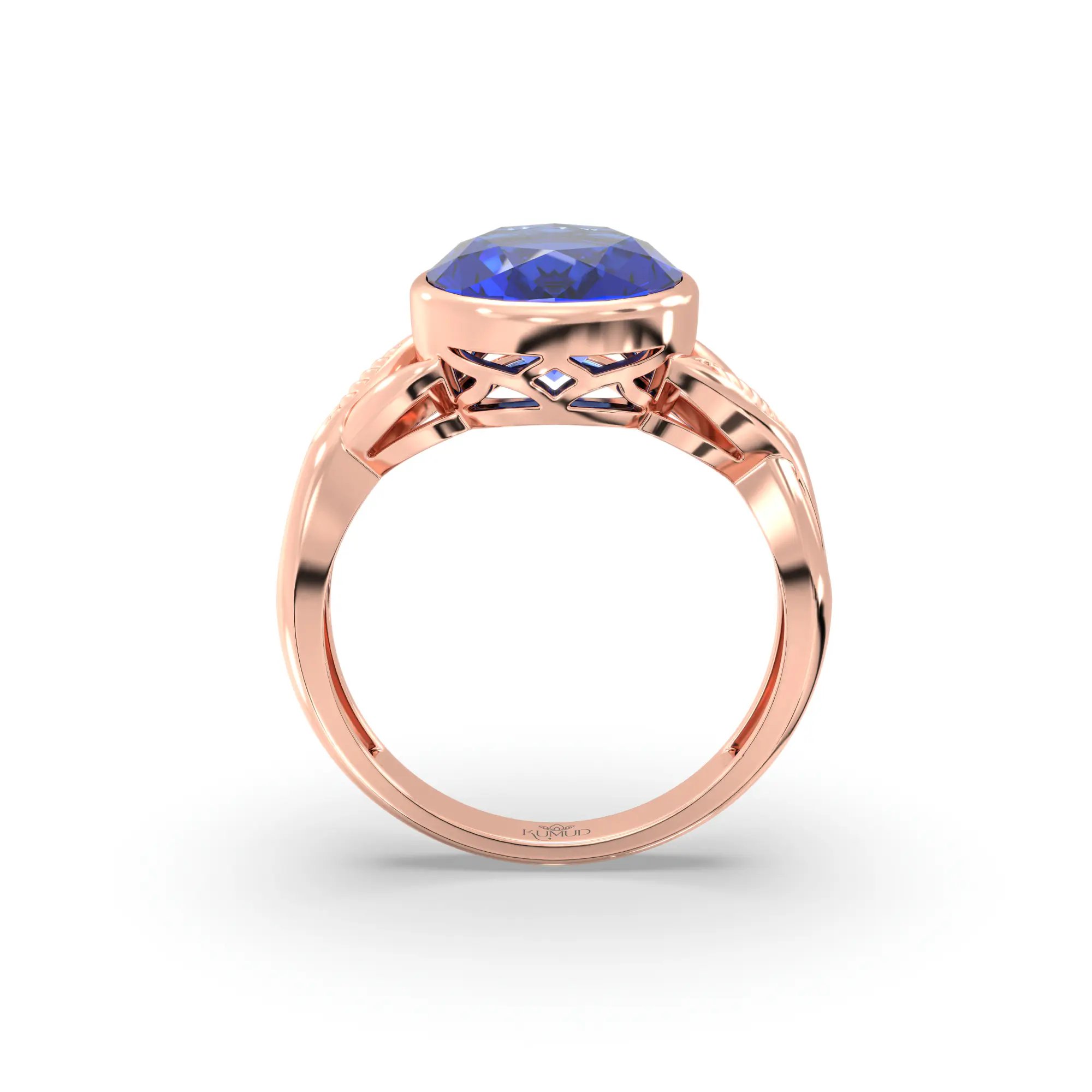 Blue Sapphire (Neelam) Ring for Women in 18K Rose Gold – Oval 9x8 mm, Prong Setting, 5 g (Design K16B-9) thumbnail