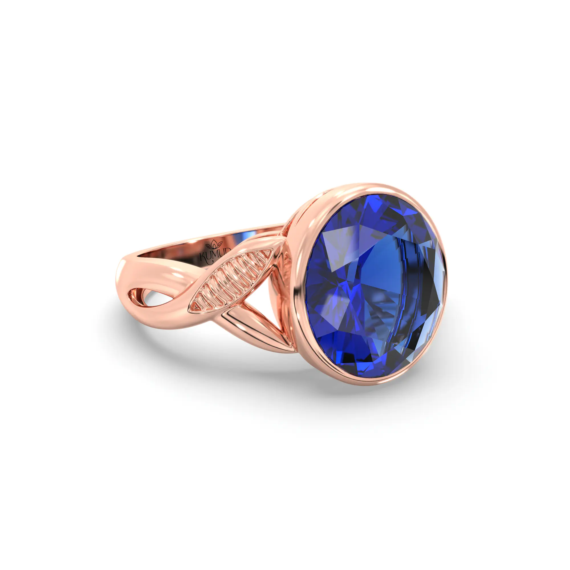 Blue Sapphire (Neelam) Ring for Women in 18K Rose Gold – Oval 9x8 mm, Prong Setting, 5 g (Design K16B-9) thumbnail