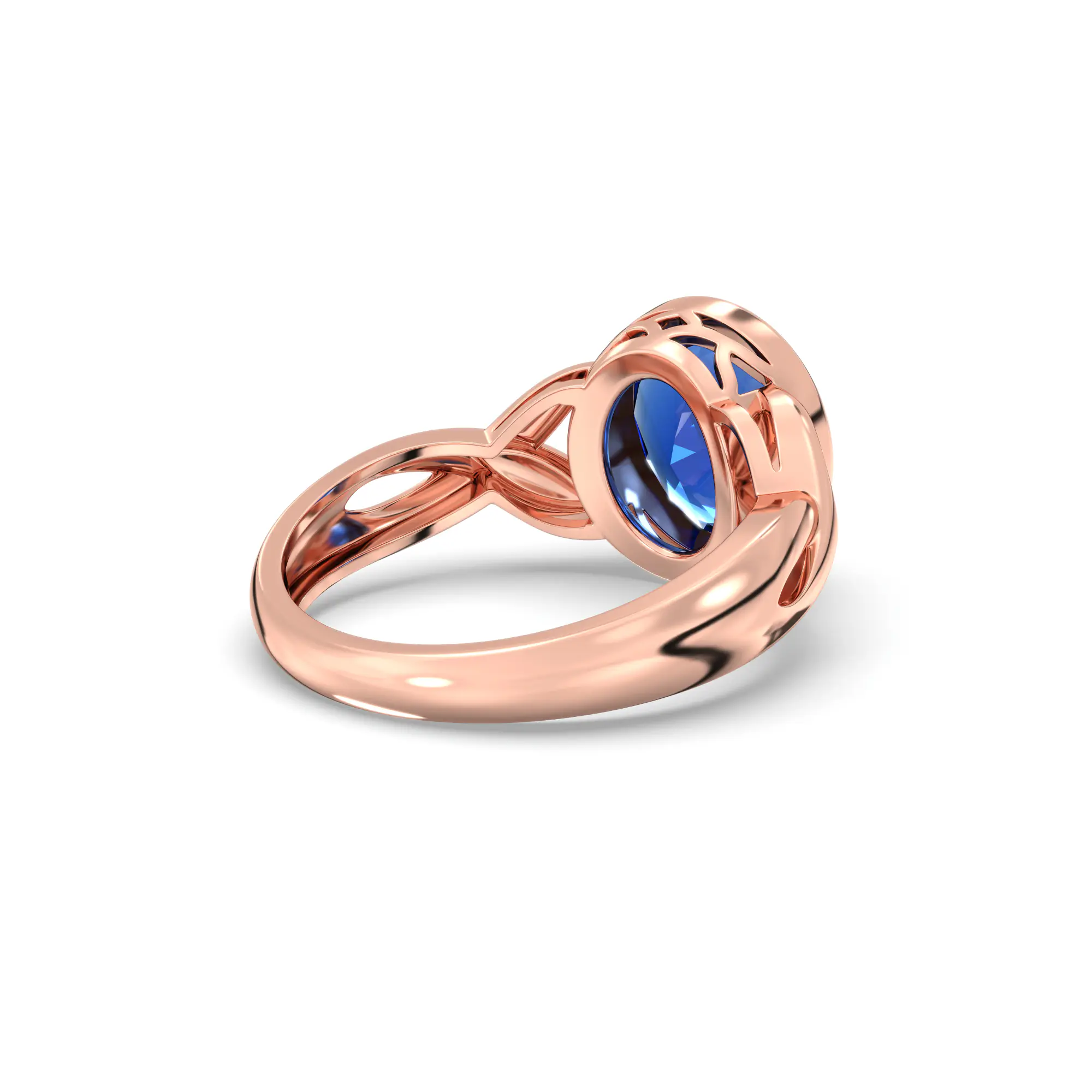 Blue Sapphire (Neelam) Ring for Women in 18K Rose Gold – Oval 9x8 mm, Prong Setting, 5 g (Design K16B-9) thumbnail
