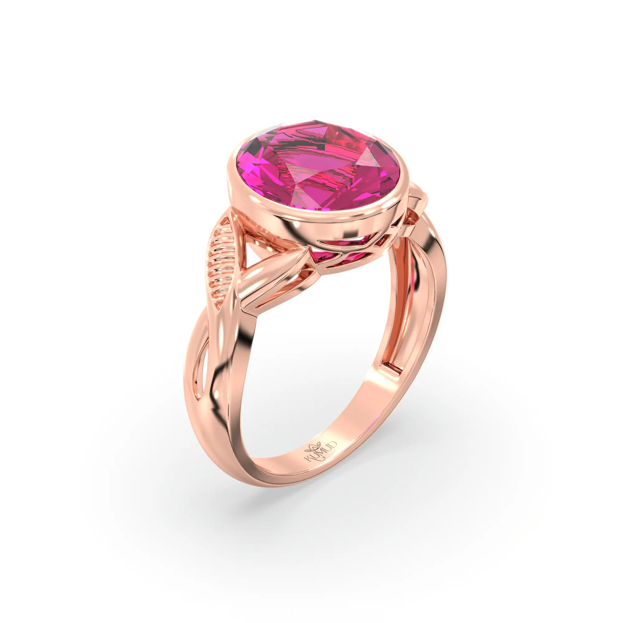 Ruby (Manik) Ring for Women in 18K Rose Gold – Oval 9x8 mm, Prong Setting, 5 g (Design K16B-9) thumbnail