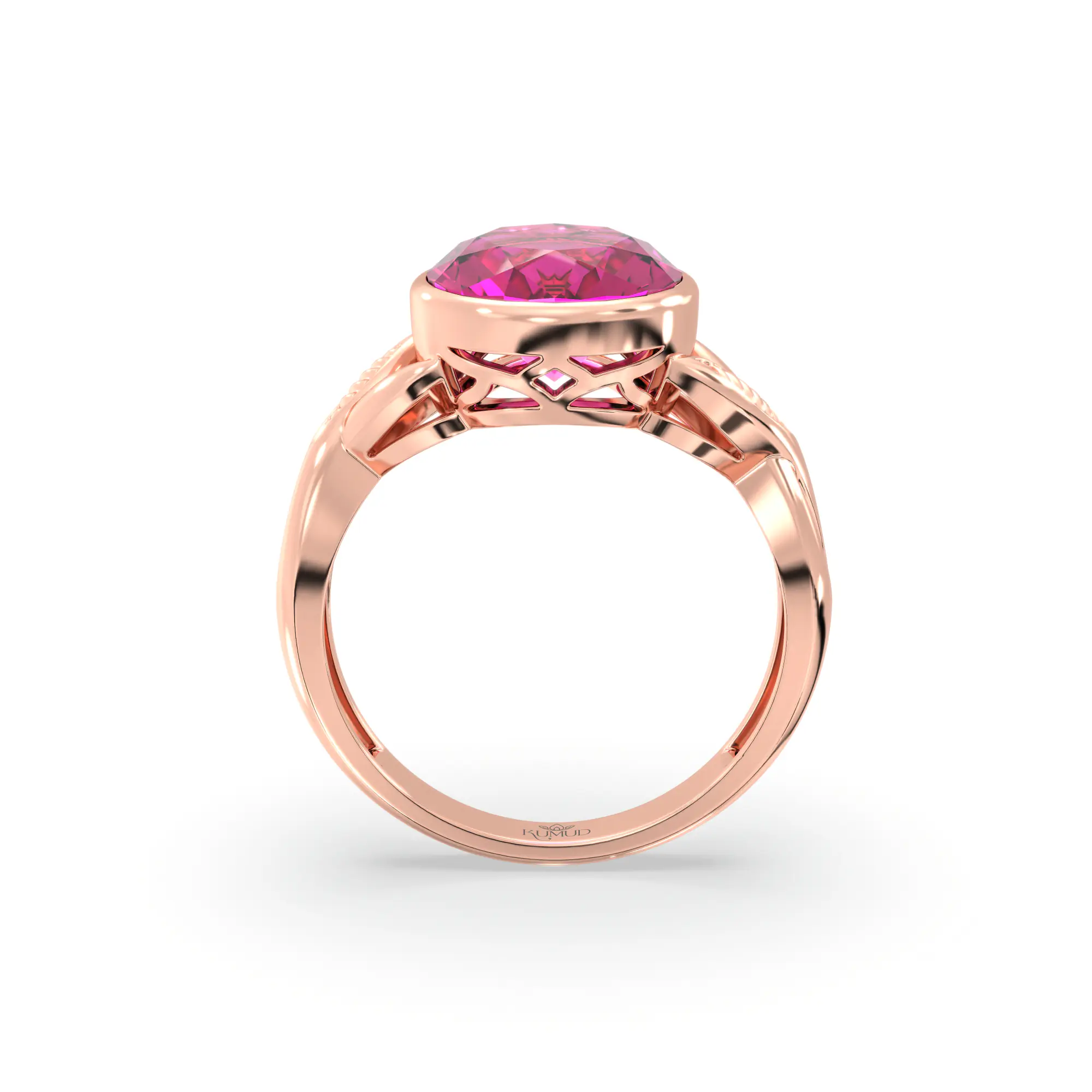 Ruby (Manik) Ring for Women in 18K Rose Gold – Oval 9x8 mm, Prong Setting, 5 g (Design K16B-9) thumbnail