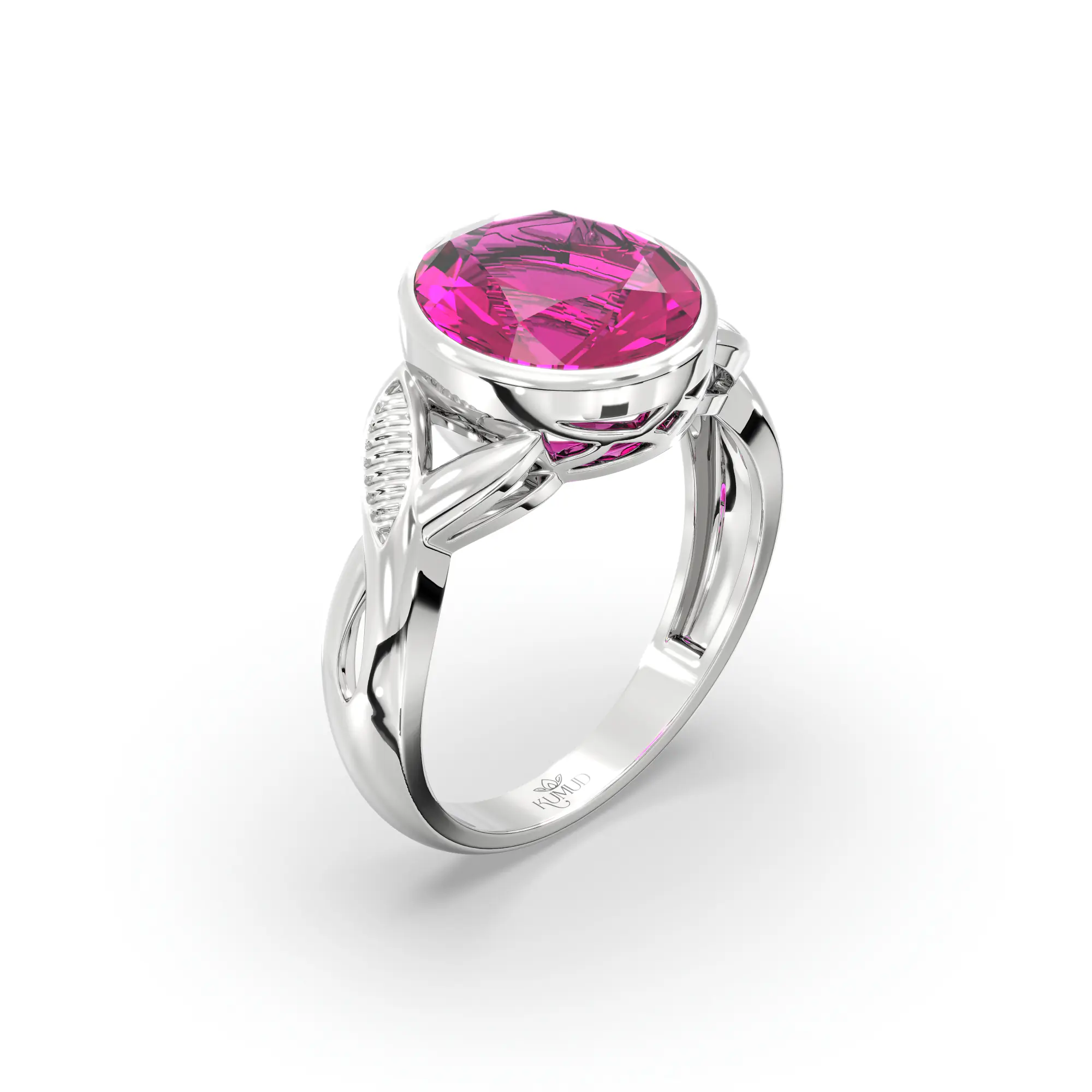 Ruby (Manik) Ring for Women in 18K White Gold – Oval 9x8 mm, Prong Setting, 5 g (Design K16B-9) thumbnail