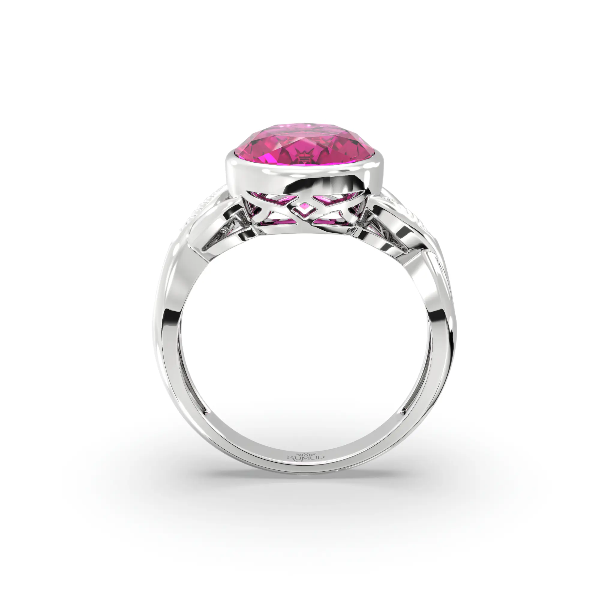 Ruby (Manik) Ring for Women in 18K White Gold – Oval 9x8 mm, Prong Setting, 5 g (Design K16B-9) thumbnail