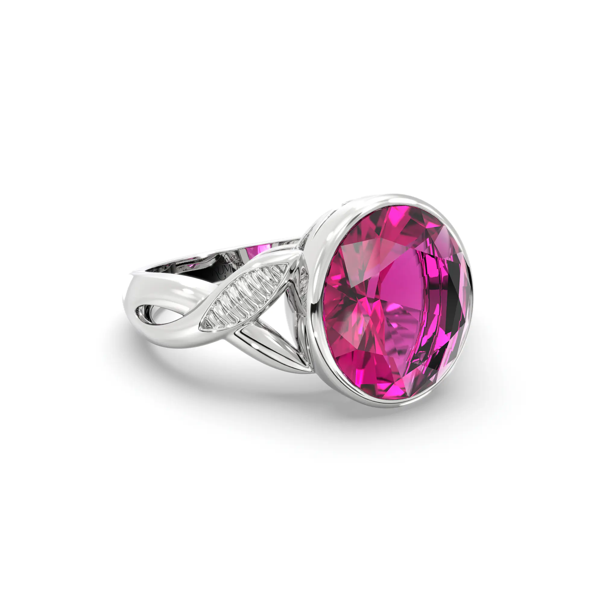 Ruby (Manik) Ring for Women in 18K White Gold – Oval 9x8 mm, Prong Setting, 5 g (Design K16B-9) thumbnail