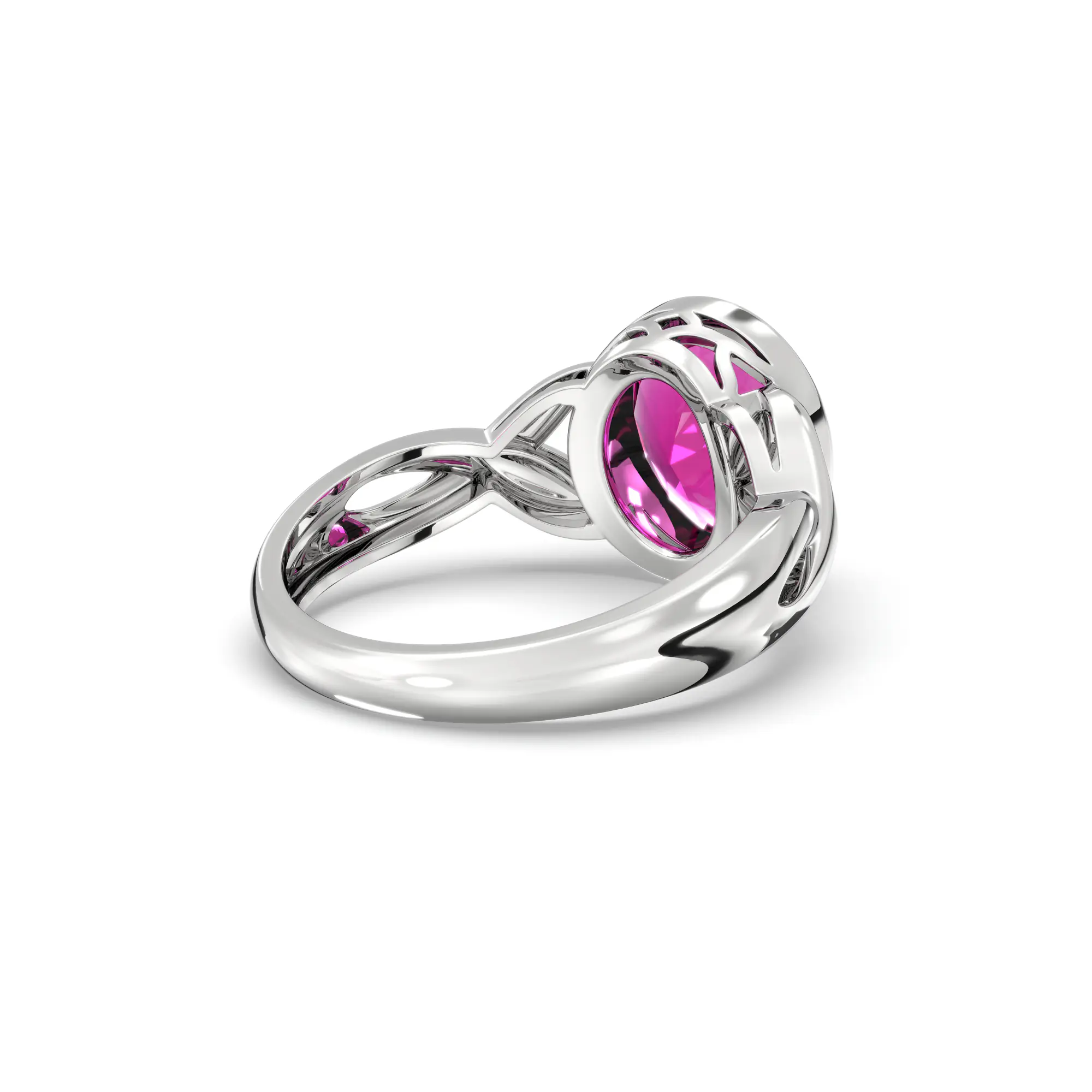 Ruby (Manik) Ring for Women in 18K White Gold – Oval 9x8 mm, Prong Setting, 5 g (Design K16B-9) thumbnail