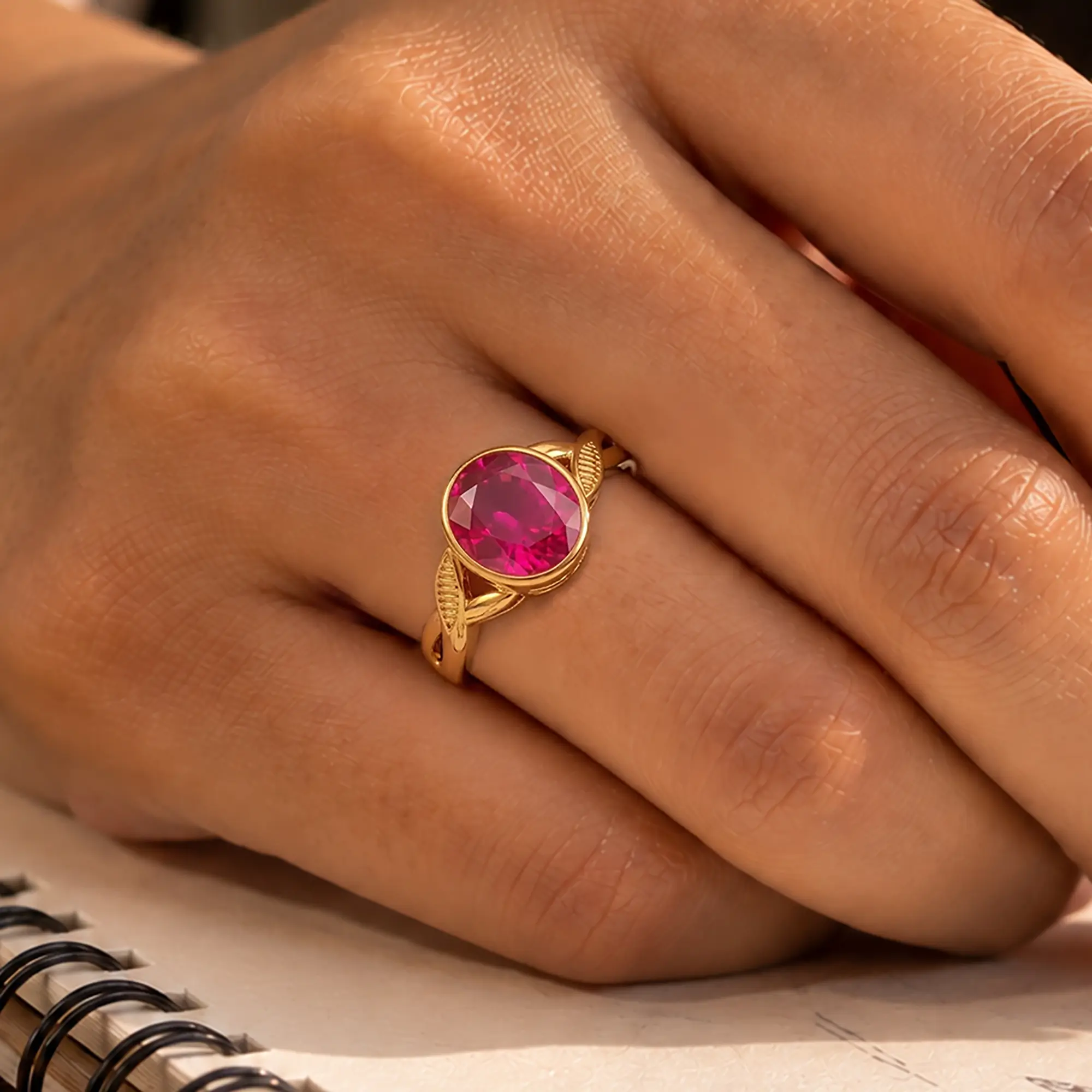 Ruby (Manik) Ring for Women in 22K Yellow Gold – Oval 9x8 mm, Prong Setting, 5 g (Design K16B-9) thumbnail