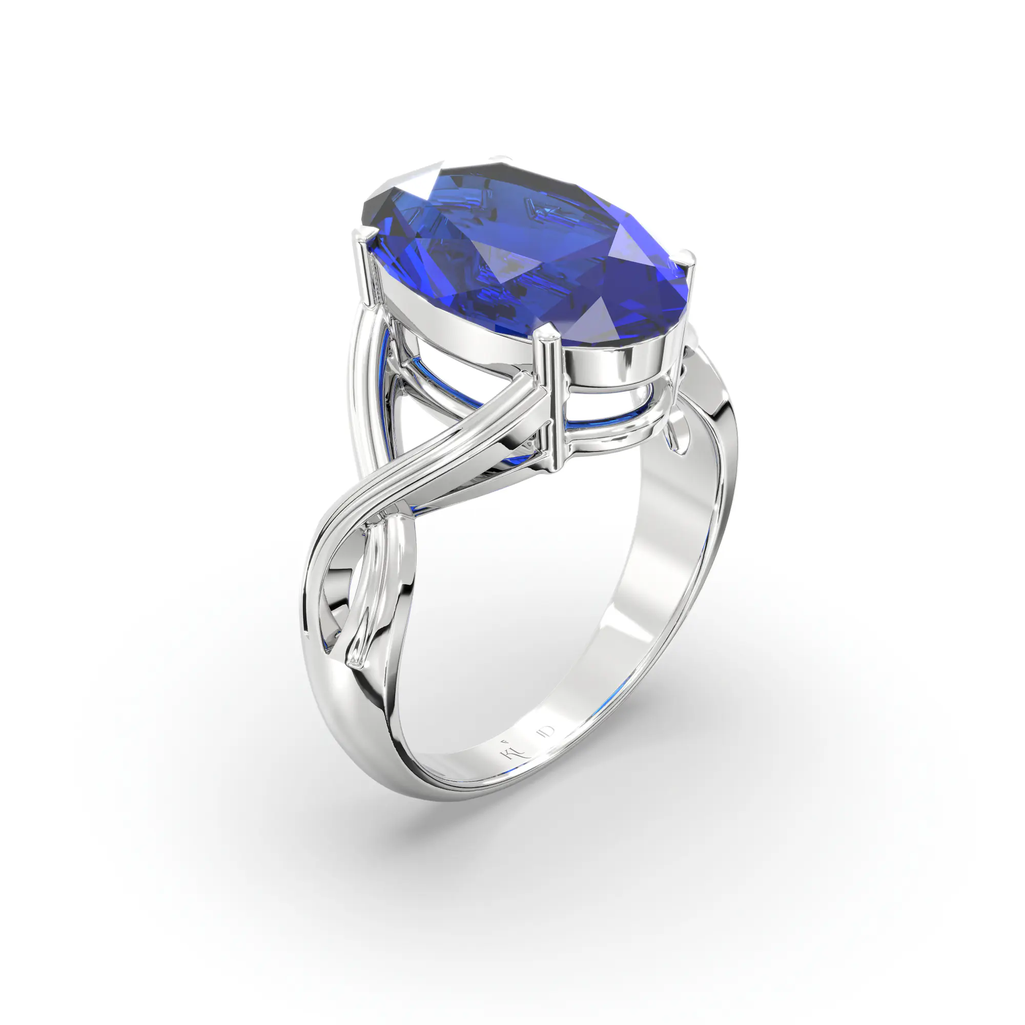 Blue Sapphire (Neelam) Ring for Women in 18K White Gold – Oval 13x8 mm, Prong Setting, 6 g (Design K16B-10) thumbnail