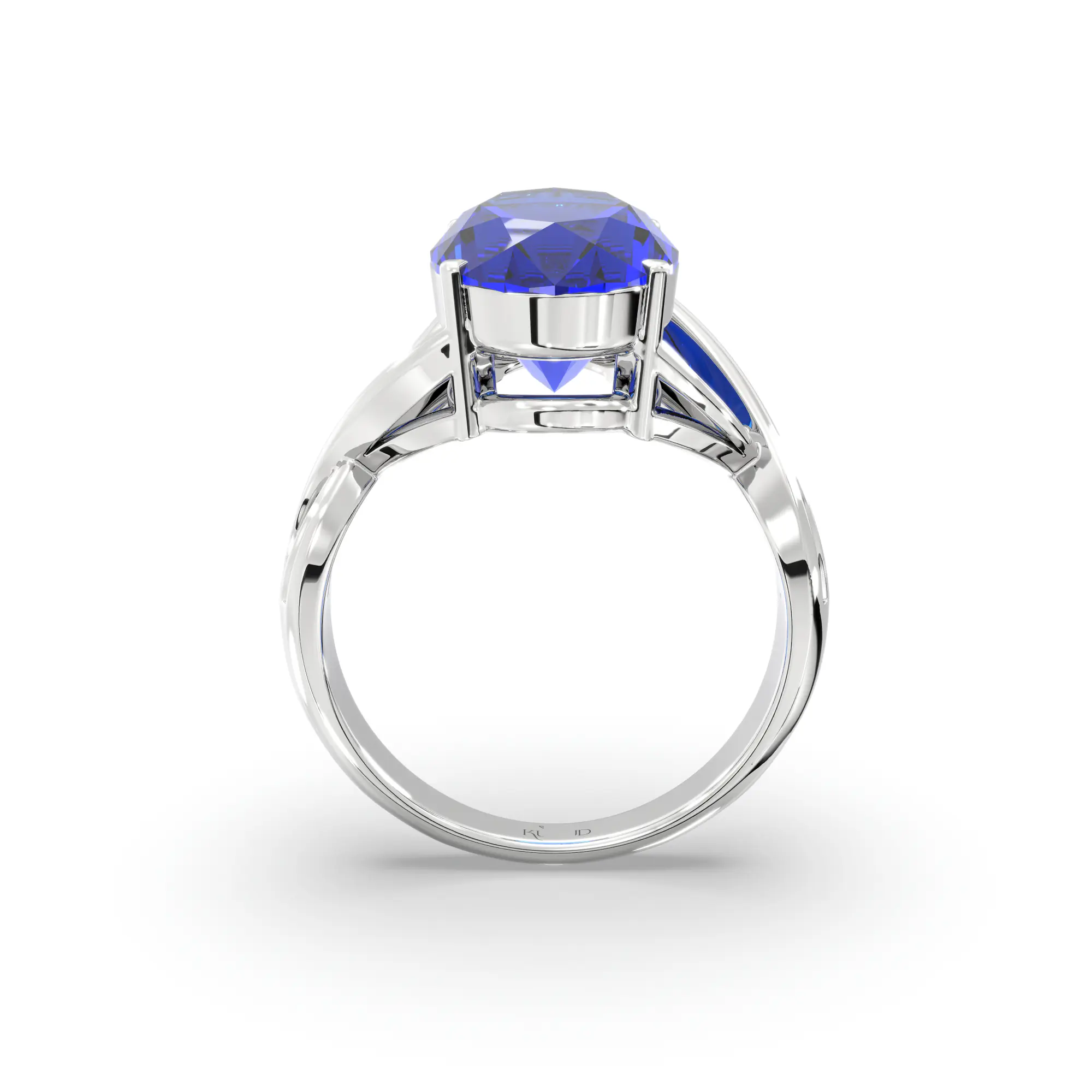 Blue Sapphire (Neelam) Ring for Women in 18K White Gold – Oval 13x8 mm, Prong Setting, 6 g (Design K16B-10) thumbnail