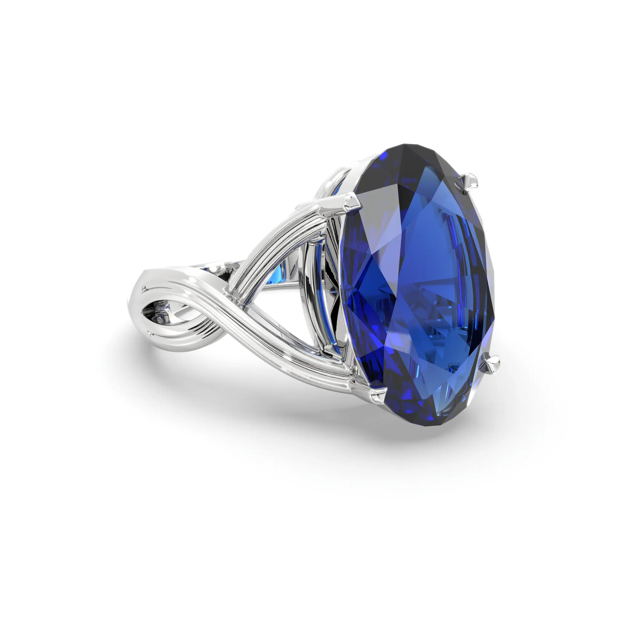 Blue Sapphire (Neelam) Ring for Women in 18K White Gold – Oval 13x8 mm, Prong Setting, 6 g (Design K16B-10) thumbnail