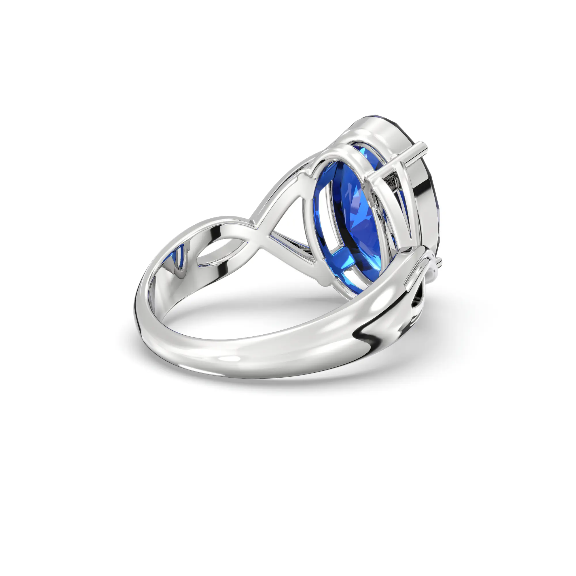 Blue Sapphire (Neelam) Ring for Women in 18K White Gold – Oval 13x8 mm, Prong Setting, 6 g (Design K16B-10) thumbnail