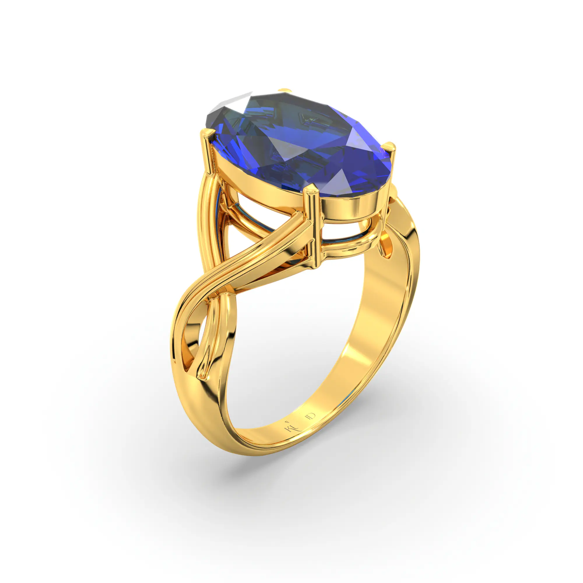 Blue Sapphire (Neelam) Ring for Women in 22K Yellow Gold – Oval 13x8 mm, Prong Setting, 6 g (Design K16B-10) thumbnail