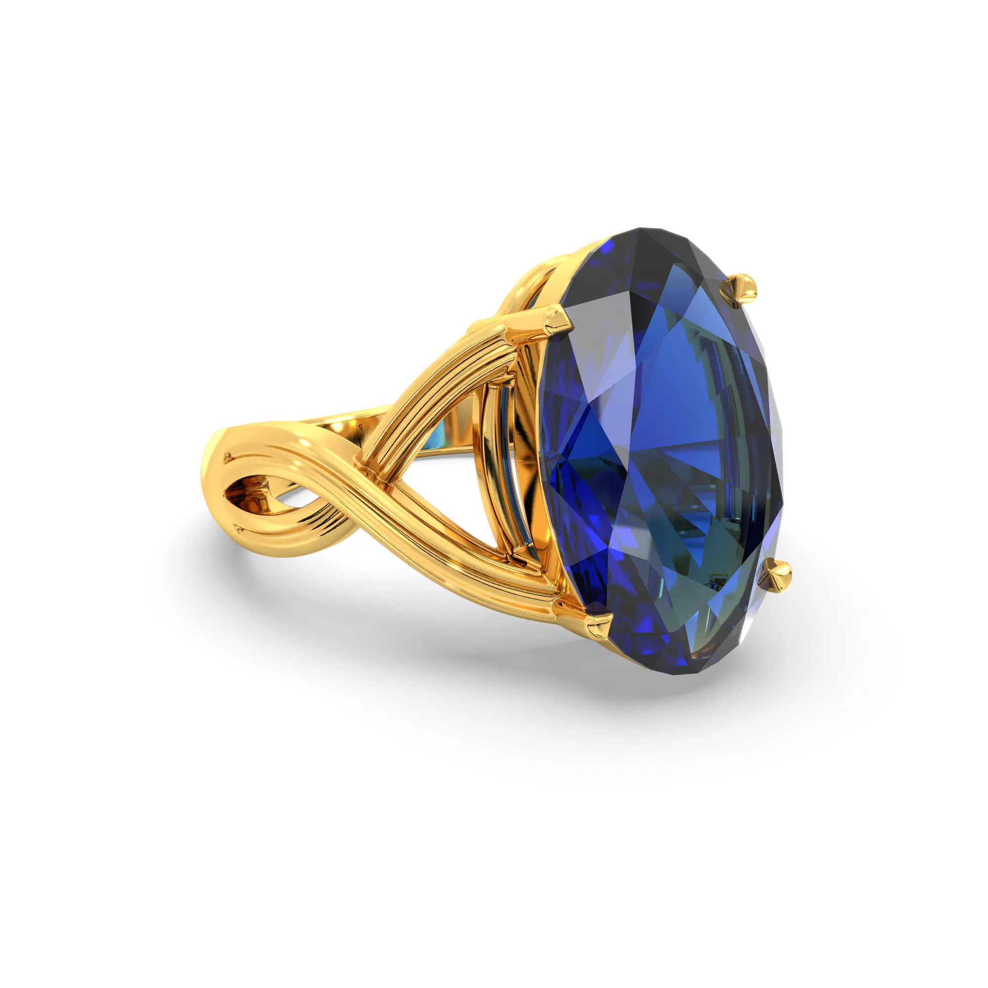 Blue Sapphire (Neelam) Ring for Women in 22K Yellow Gold – Oval 13x8 mm, Prong Setting, 6 g (Design K16B-10) thumbnail