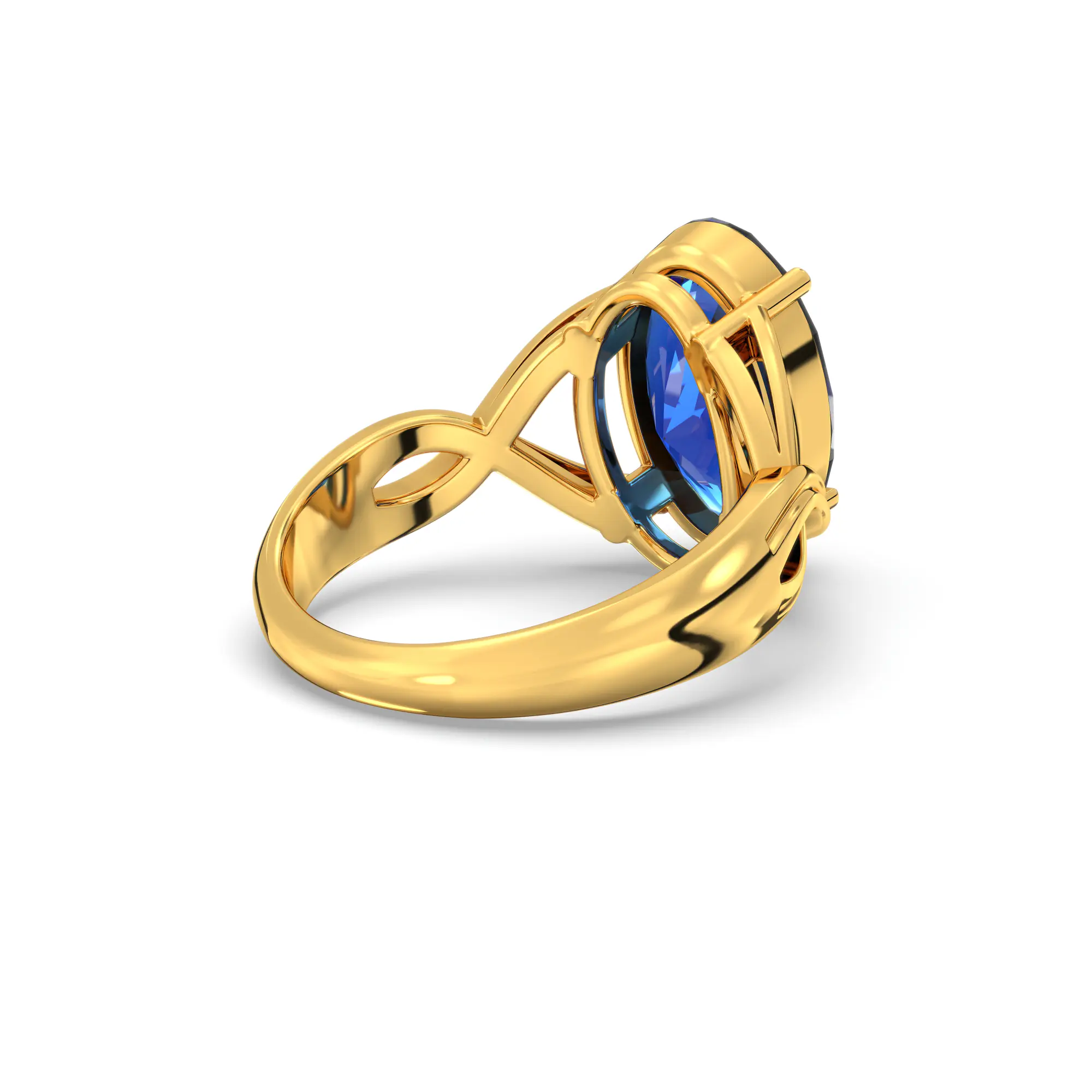 Blue Sapphire (Neelam) Ring for Women in 22K Yellow Gold – Oval 13x8 mm, Prong Setting, 6 g (Design K16B-10) thumbnail