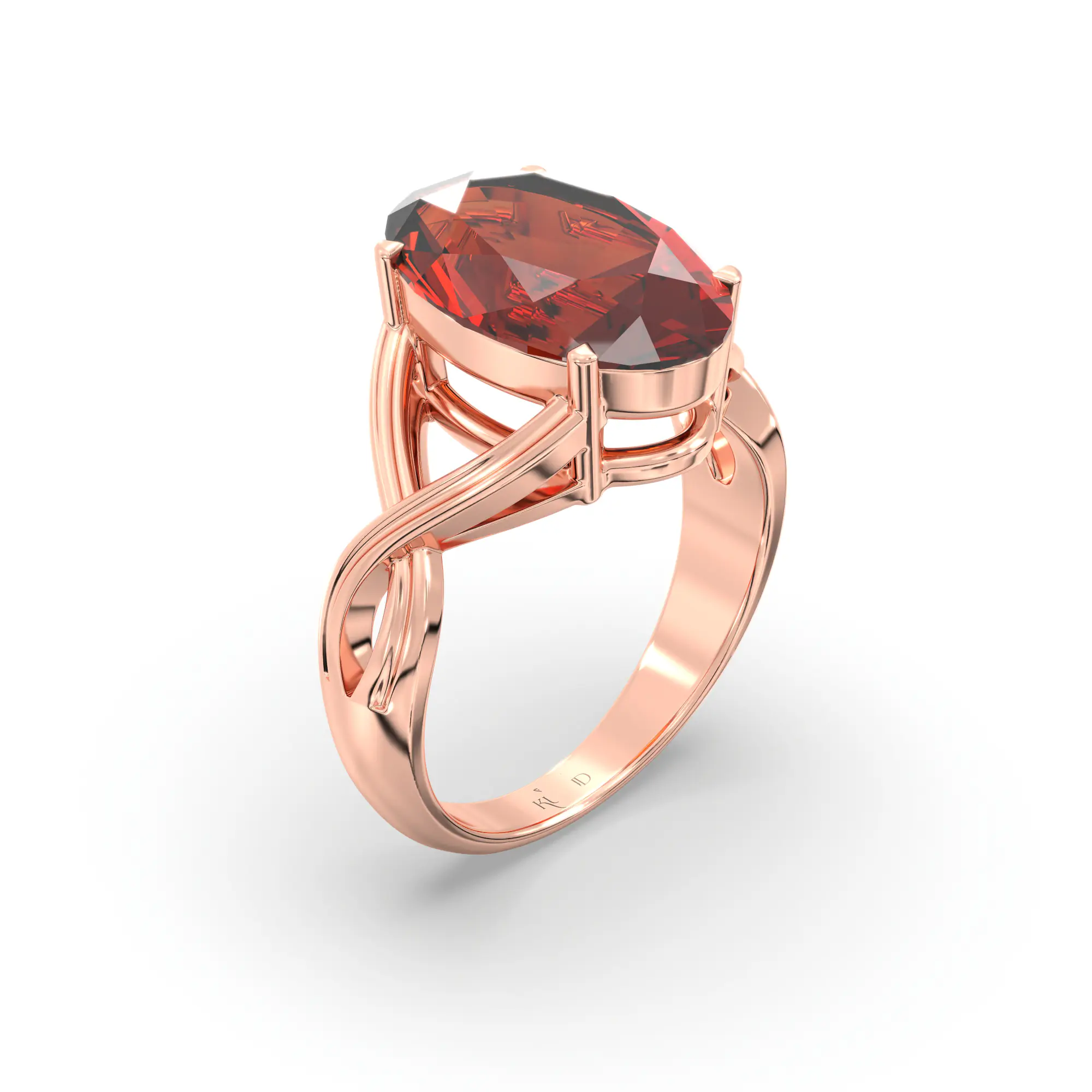 Hessonite (Gomed) Ring for Women in 18K Rose Gold – Oval 13x8 mm, Prong Setting, 6 g (Design K16B-10) thumbnail