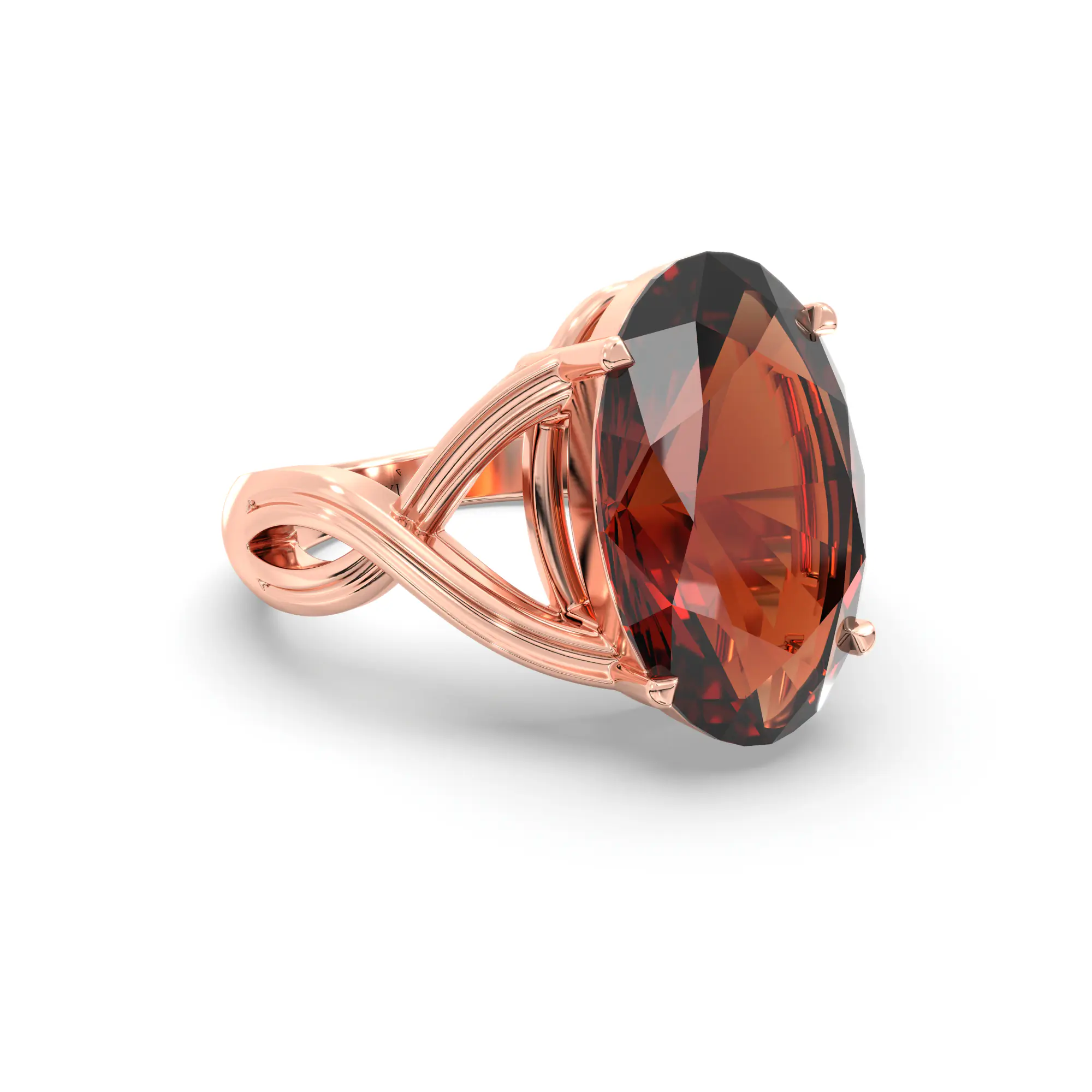 Hessonite (Gomed) Ring for Women in 18K Rose Gold – Oval 13x8 mm, Prong Setting, 6 g (Design K16B-10) thumbnail