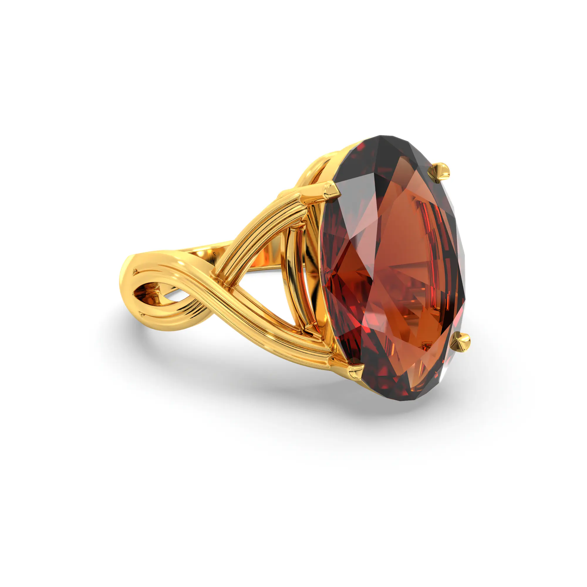 Hessonite (Gomed) Ring for Women in 22K Yellow Gold – Oval 13x8 mm, Prong Setting, 6 g (Design K16B-10) thumbnail