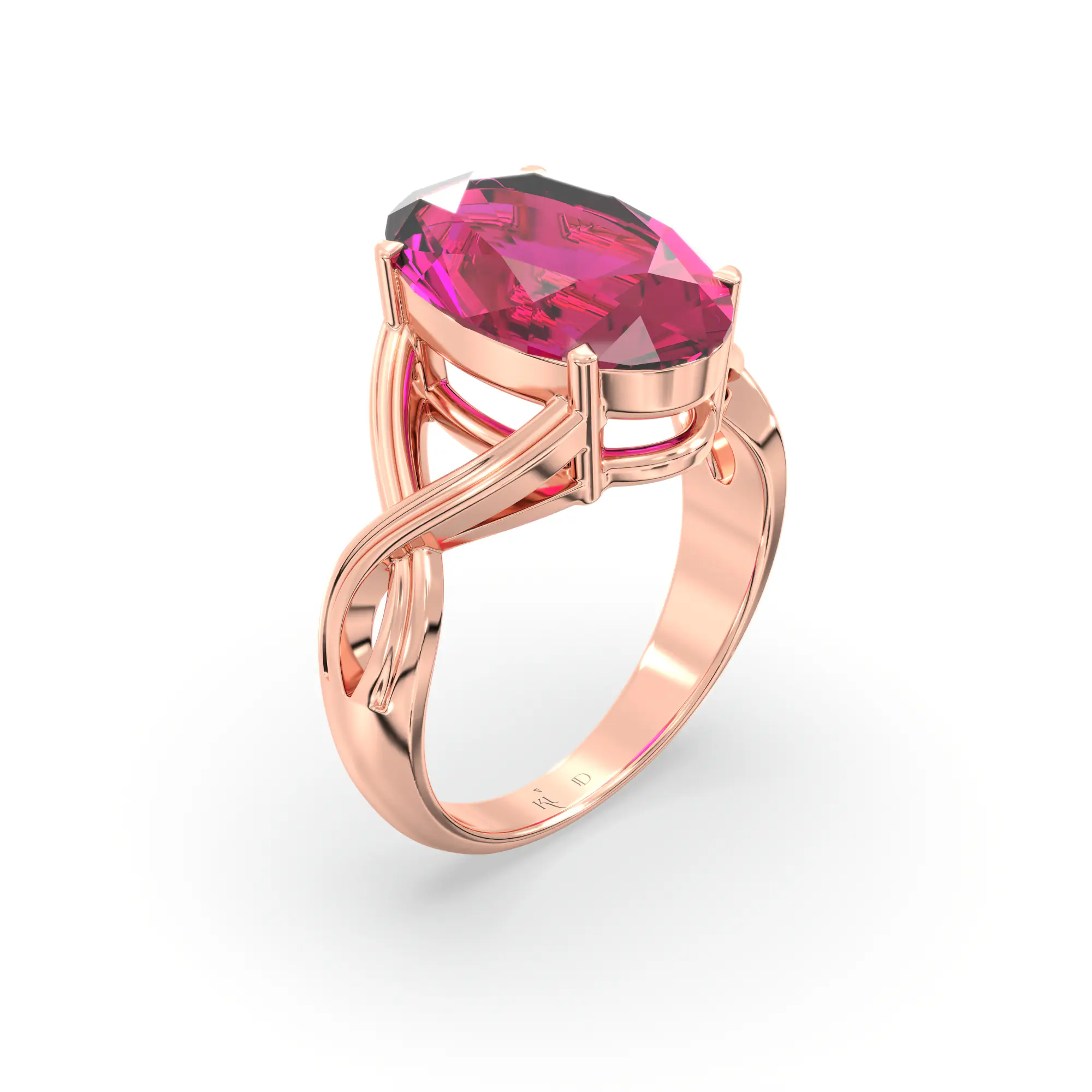 Ruby (Manik) Ring for Women in 18K Rose Gold – Oval 13x8 mm, Prong Setting, 6 g (Design K16B-10) thumbnail