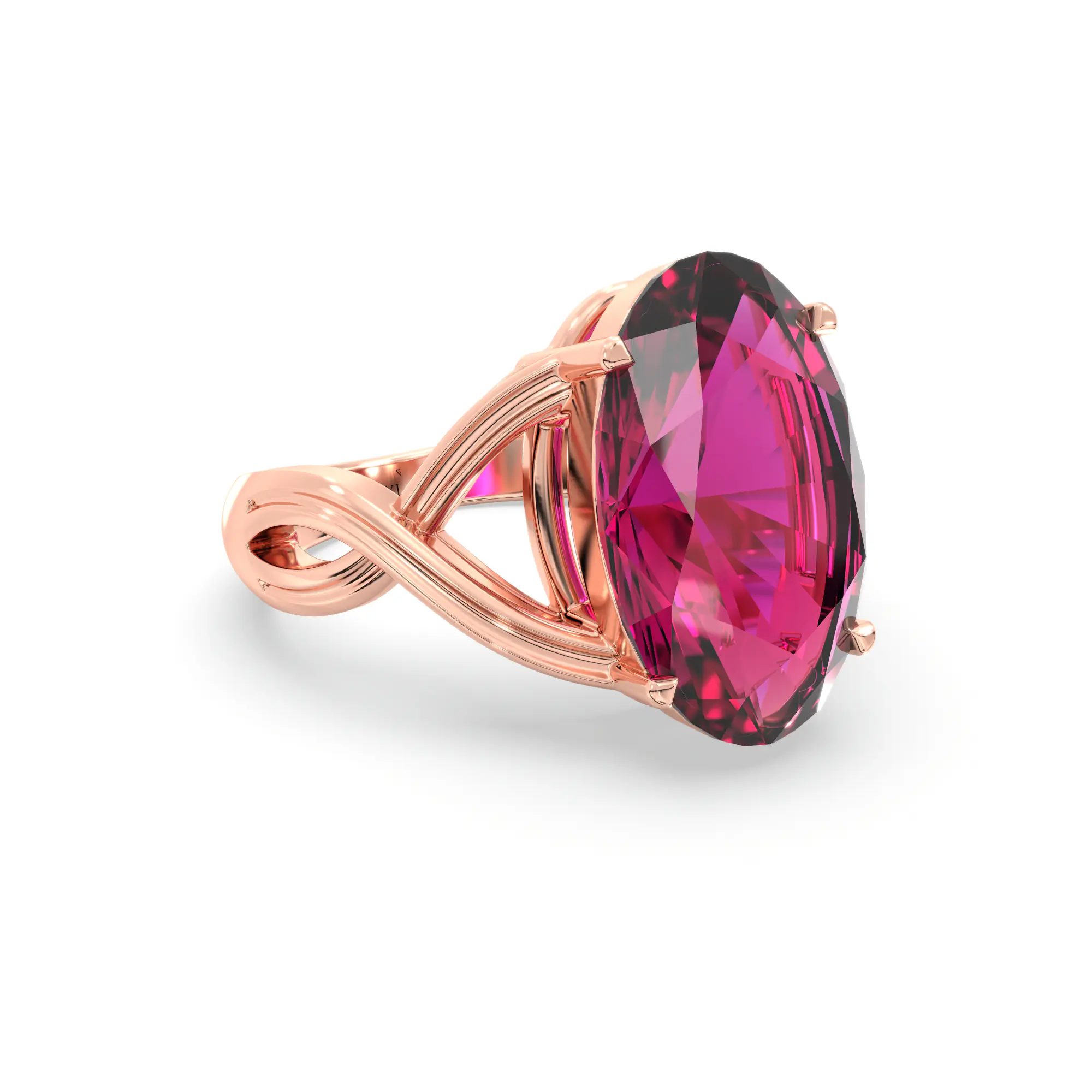 Ruby (Manik) Ring for Women in 18K Rose Gold – Oval 13x8 mm, Prong Setting, 6 g (Design K16B-10) thumbnail