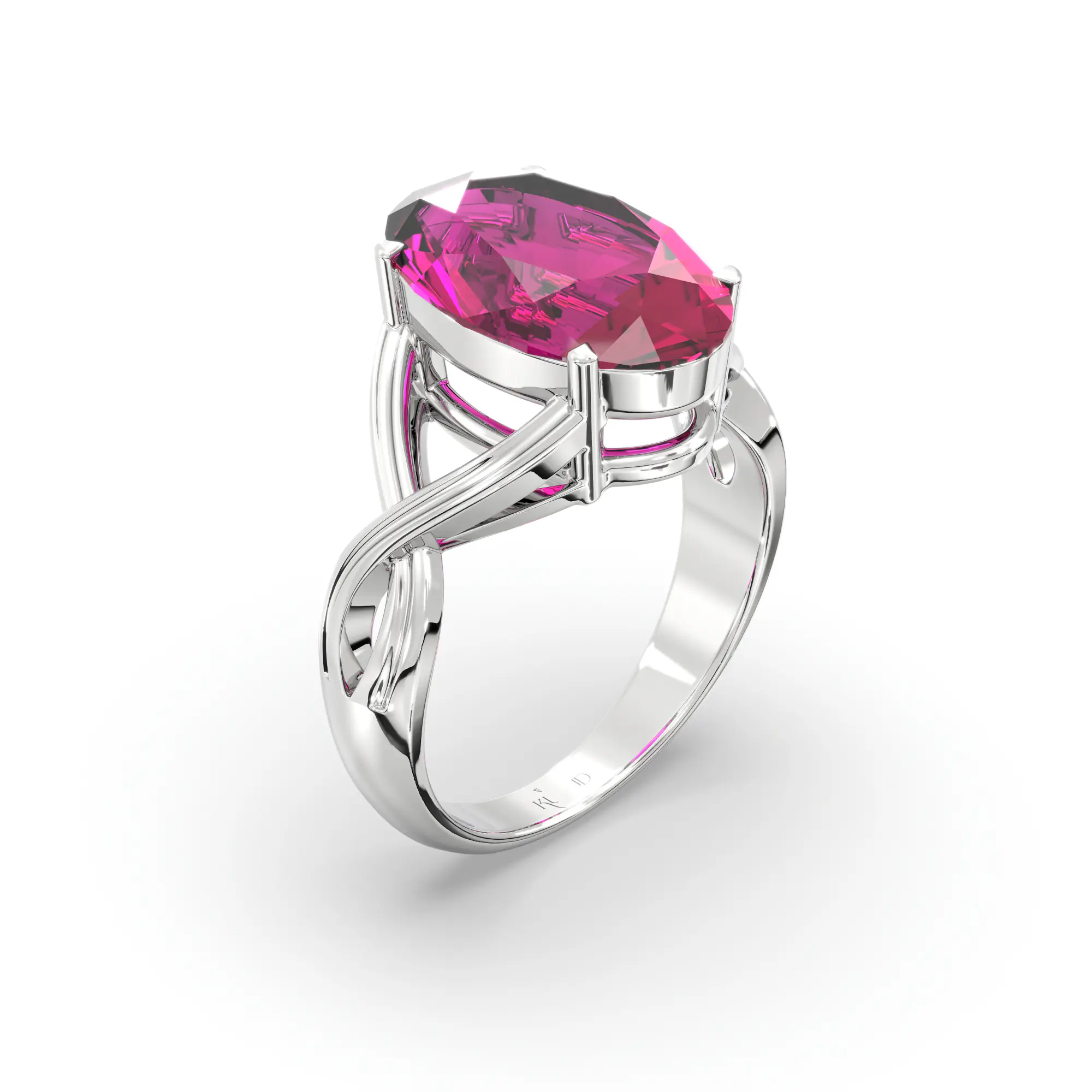 Ruby (Manik) Ring for Women in 18K White Gold – Oval 13x8 mm, Prong Setting, 6 g (Design K16B-10) thumbnail
