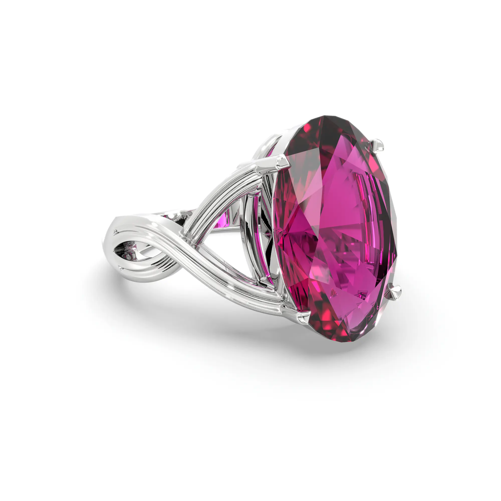 Ruby (Manik) Ring for Women in 18K White Gold – Oval 13x8 mm, Prong Setting, 6 g (Design K16B-10) thumbnail